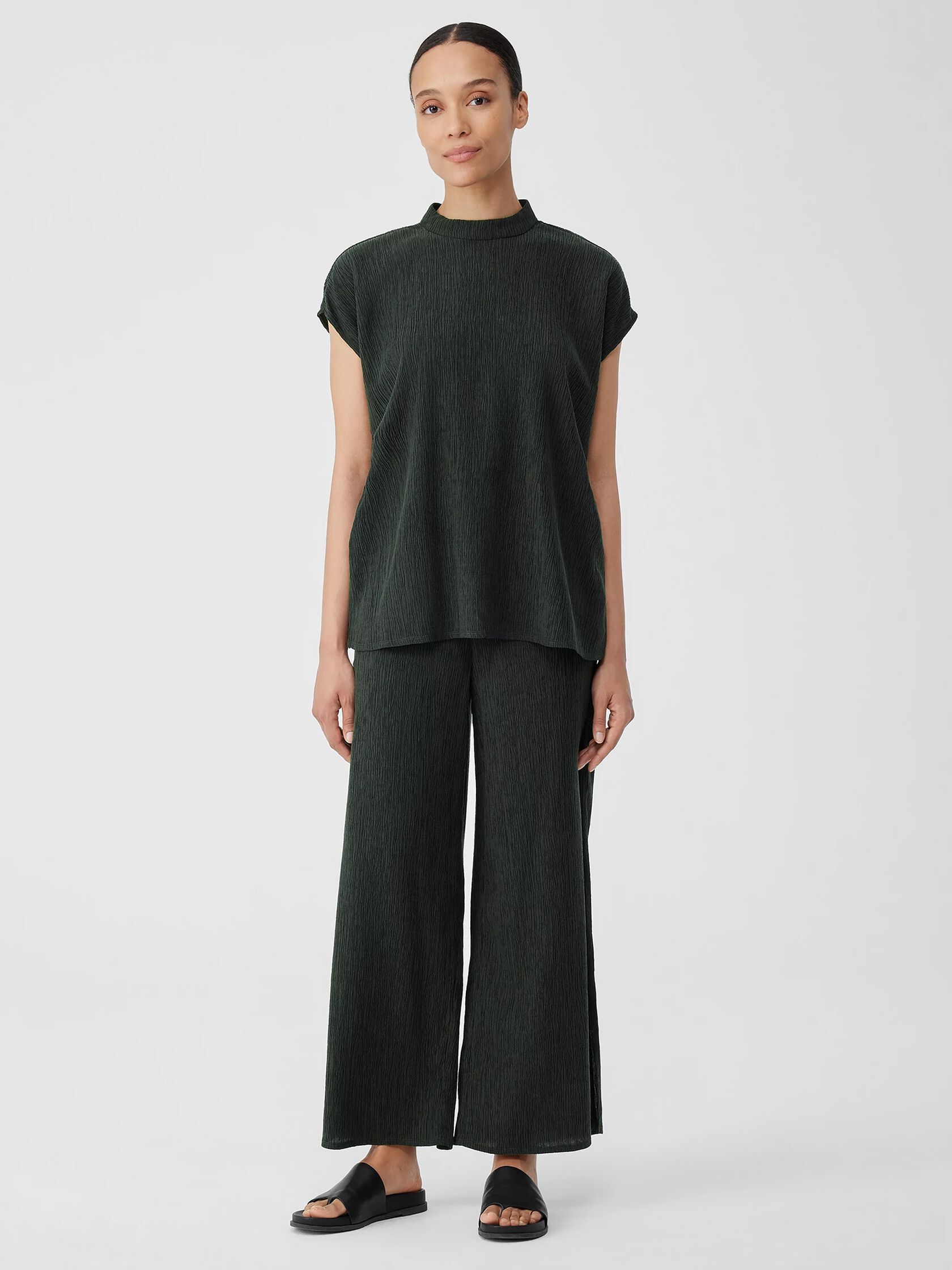 Woven Plisse Wide-Leg Pant