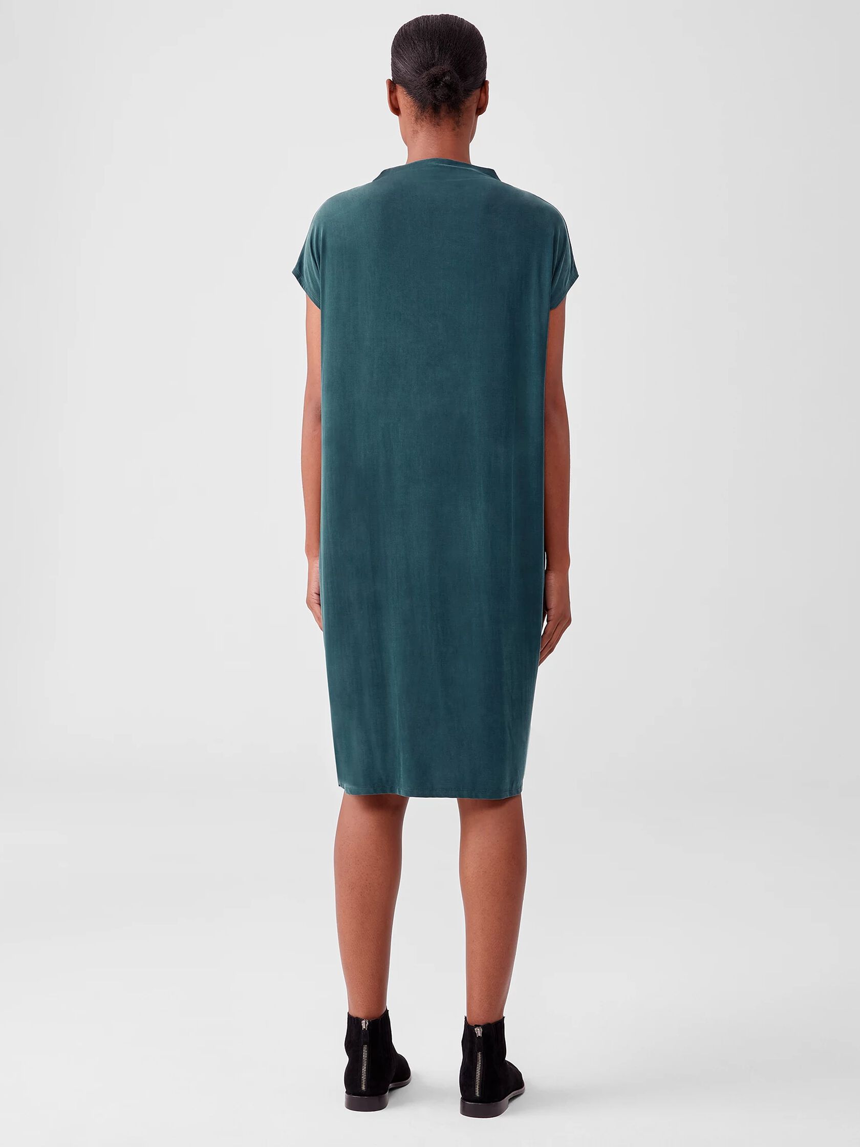 Sueded Cupro Knit Funnel Neck Dress
