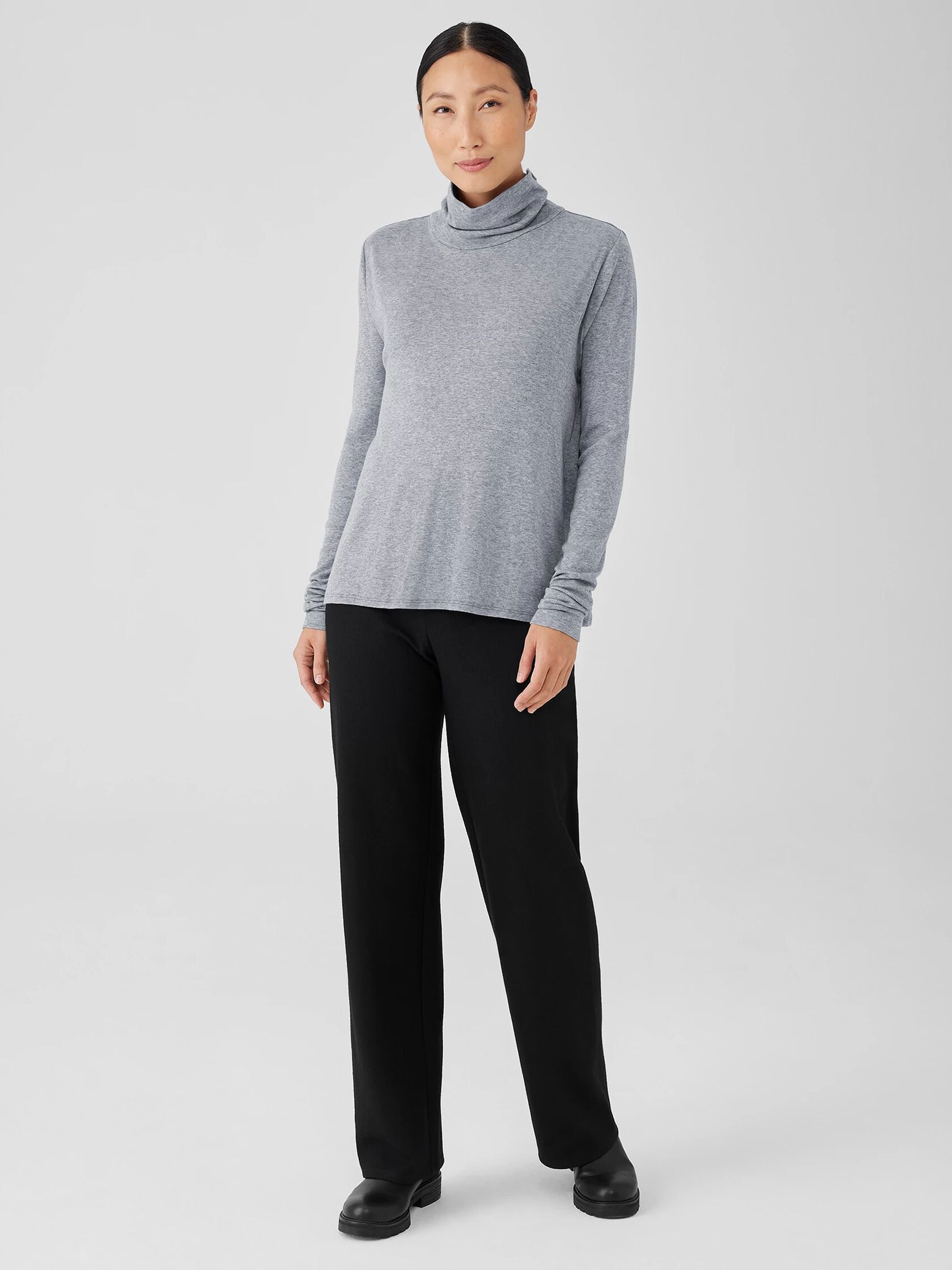 Ribbed Pima Cotton Blend Turtleneck Top