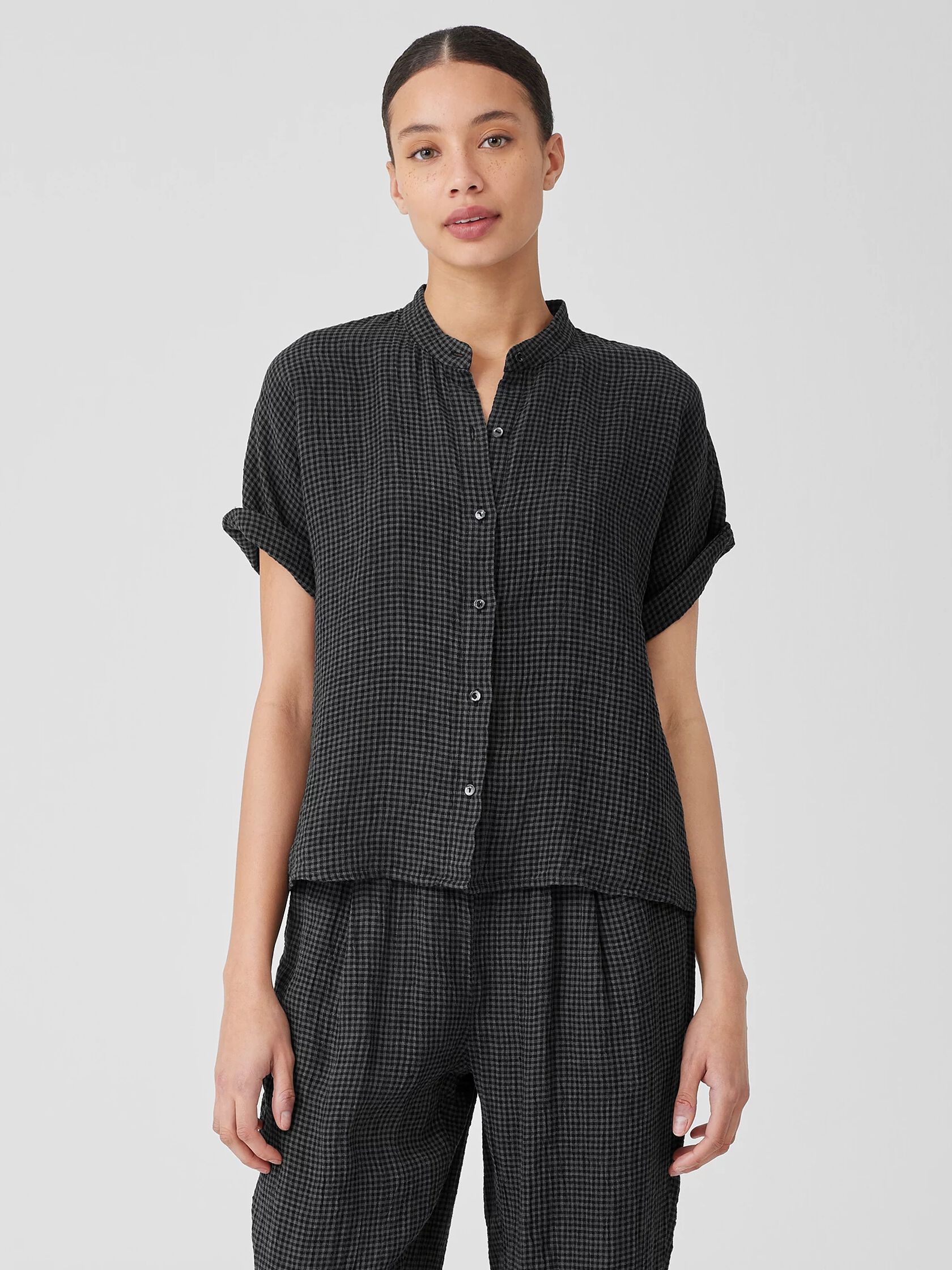 Puckered Organic Linen Short-Sleeve Shirt