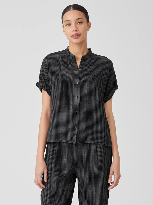 Puckered Organic Linen Short-Sleeve Shirt