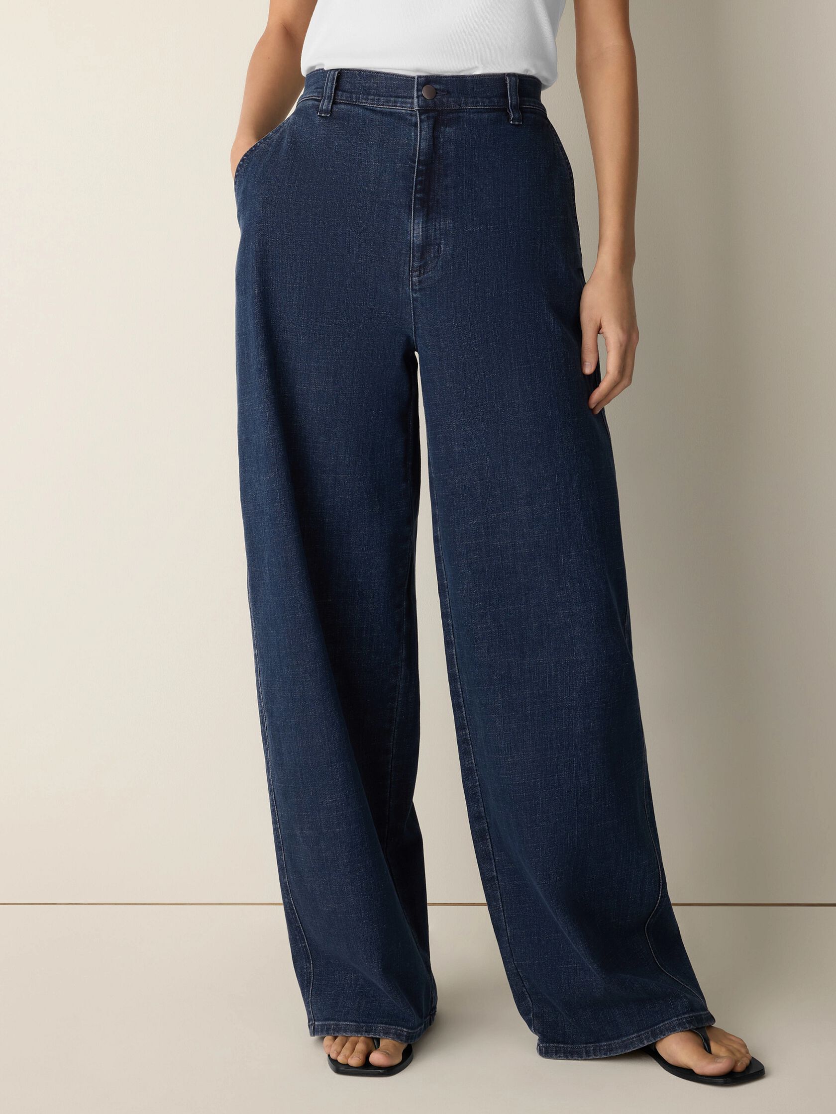Cotton Stretch Denim Roomy Wide Trouser