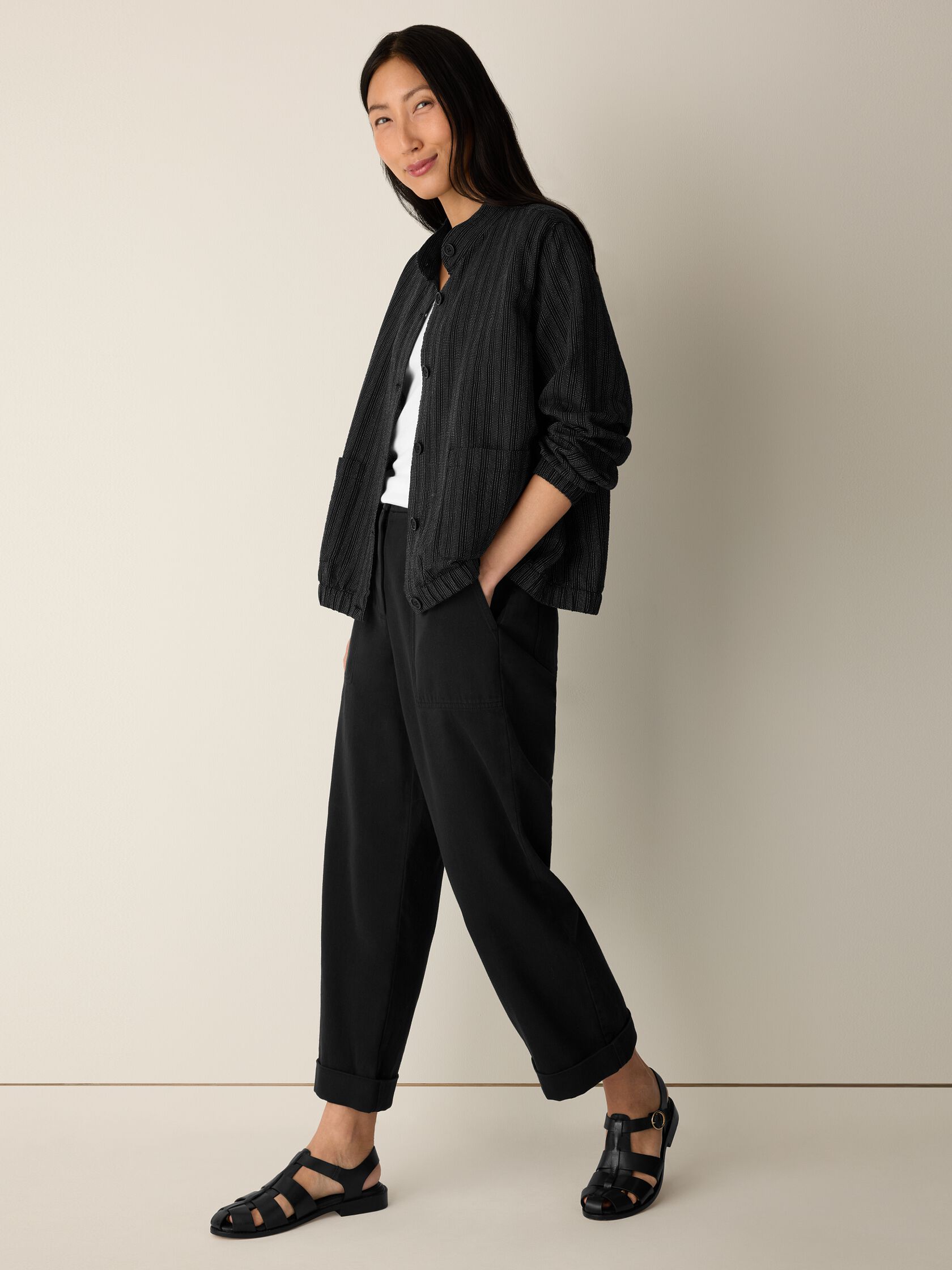Cotton Blend Stripe Stitch Flight Jacket