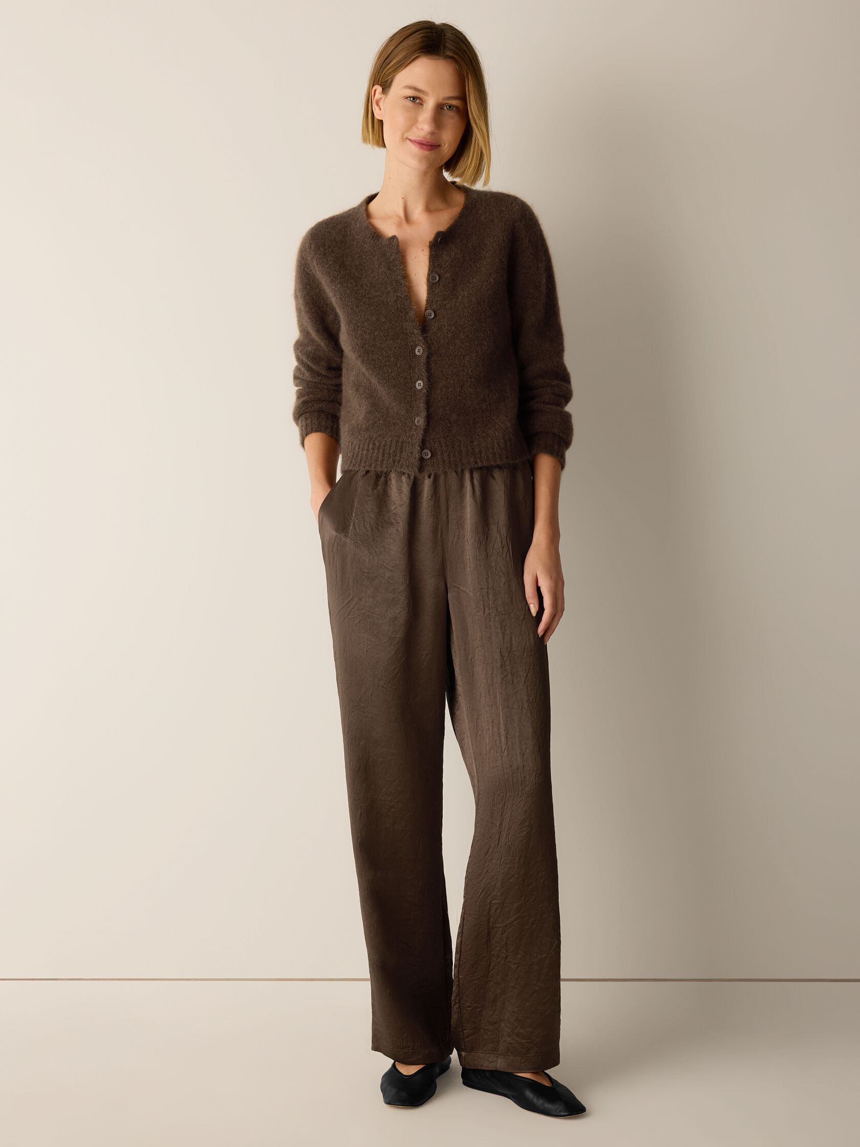 Mohair Plush M&eacute;lange Crew Neck Cardigan