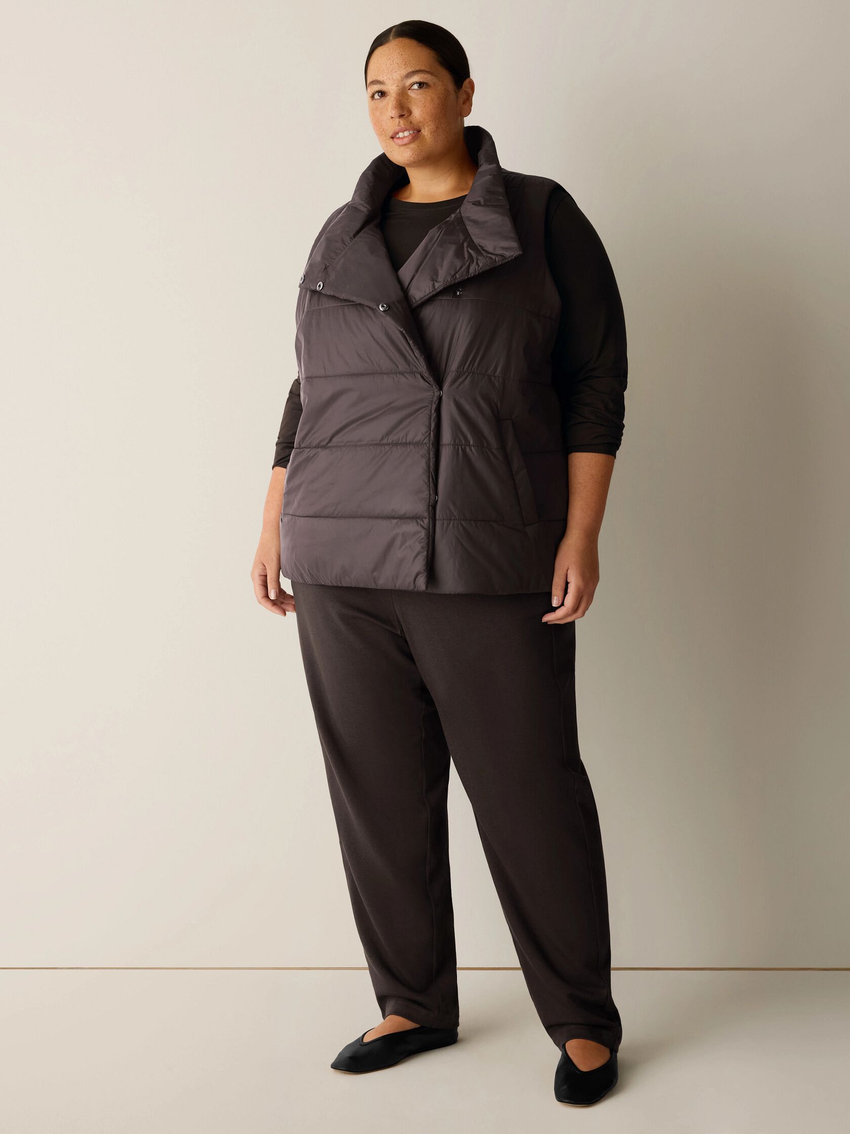 Eggshell Recycled Nylon High Collar Quilted Vest