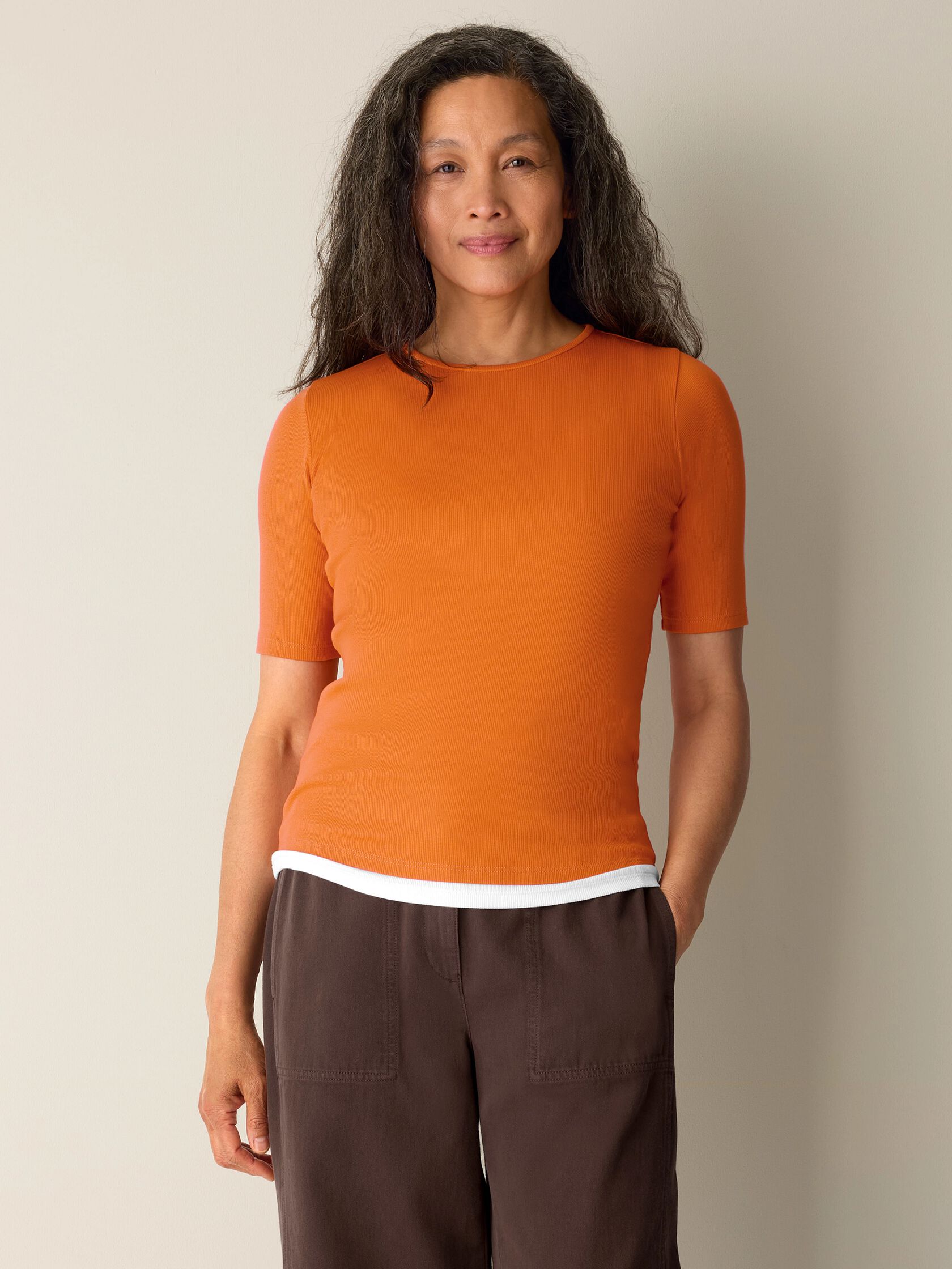 Organic Cotton Stretch Rib Crew Neck Tee