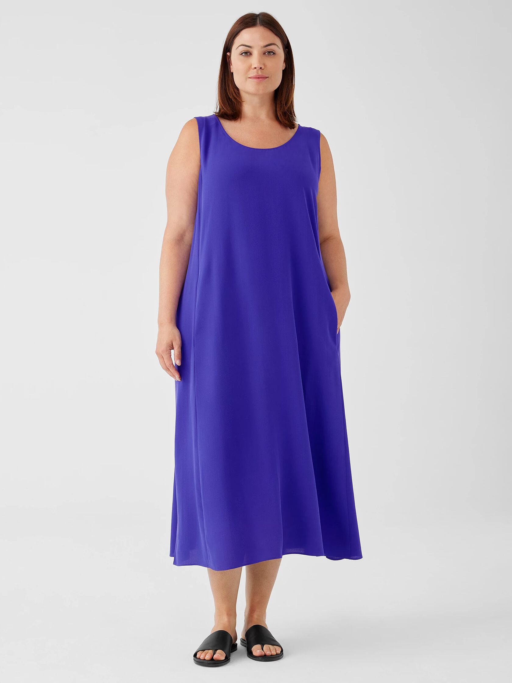 Silk Georgette Crepe Scoop Neck Dress