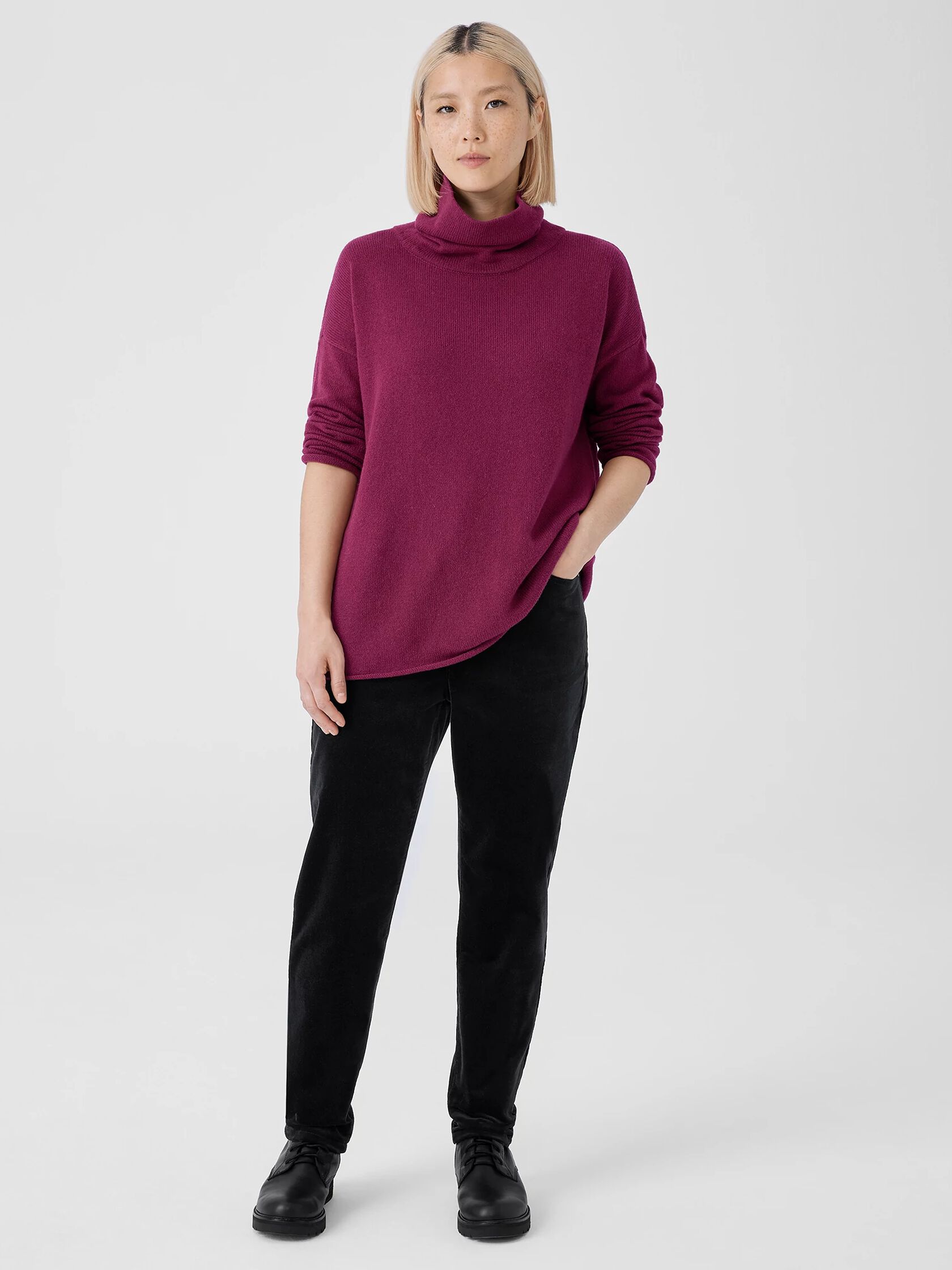 Cotton and Recycled Cashmere Turtleneck Long Top