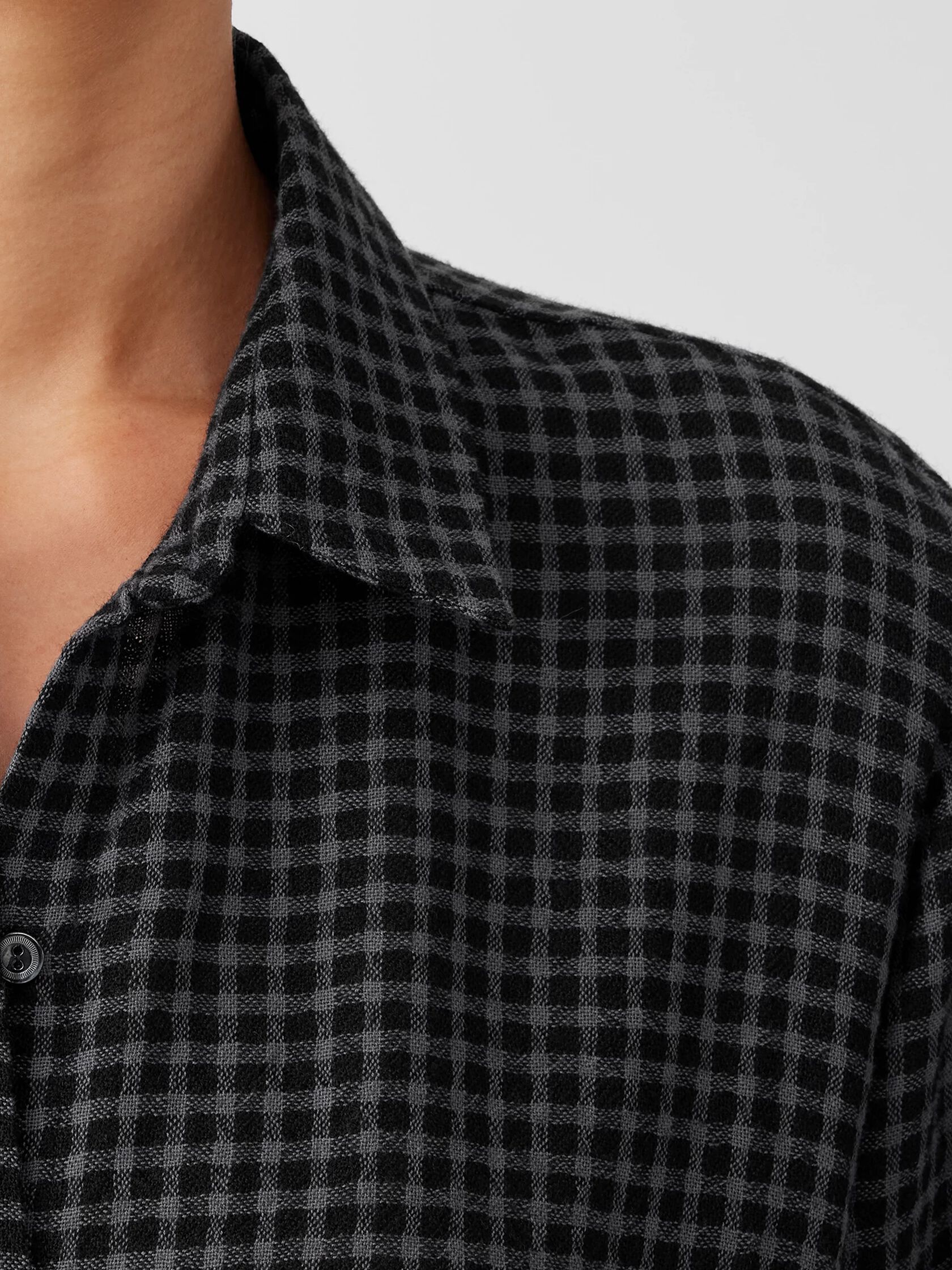 Wool Cotton Check Classic Collar Shirtdress
