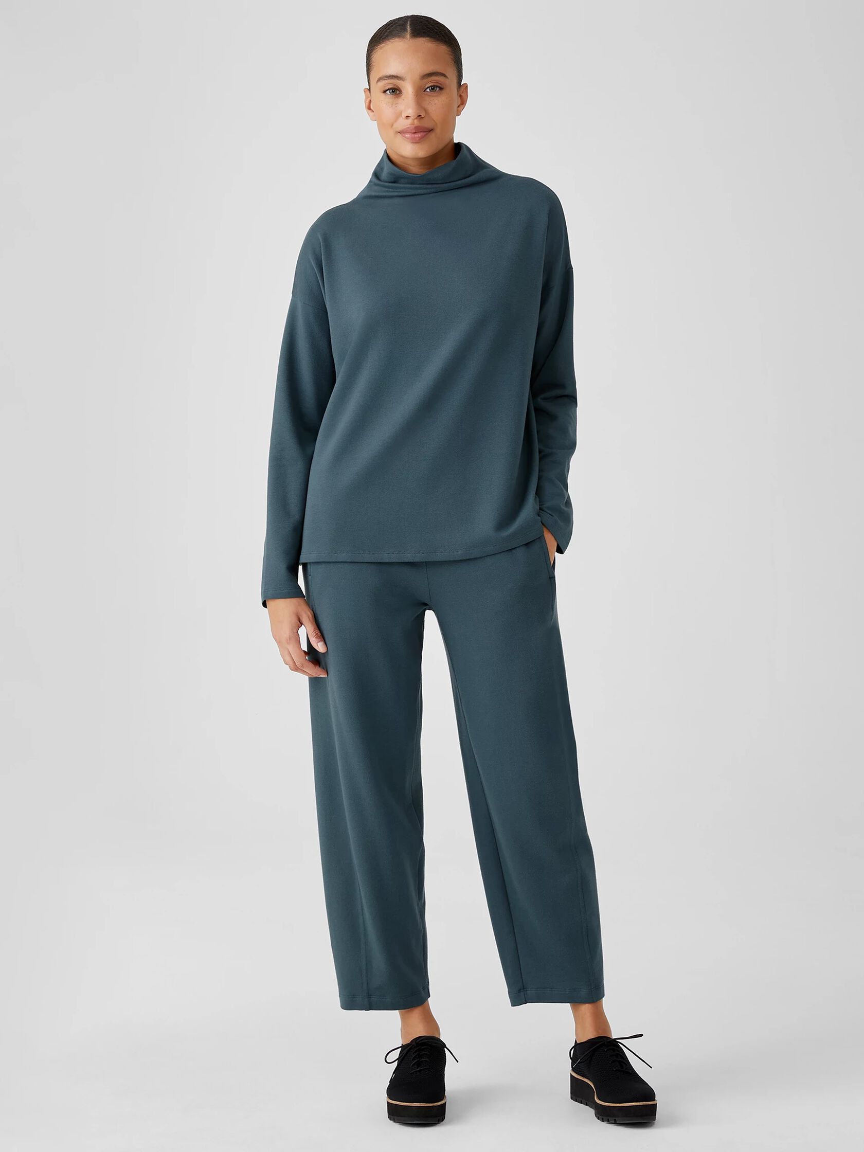 Cozy Brushed Terry Hug Funnel Neck Box-Top