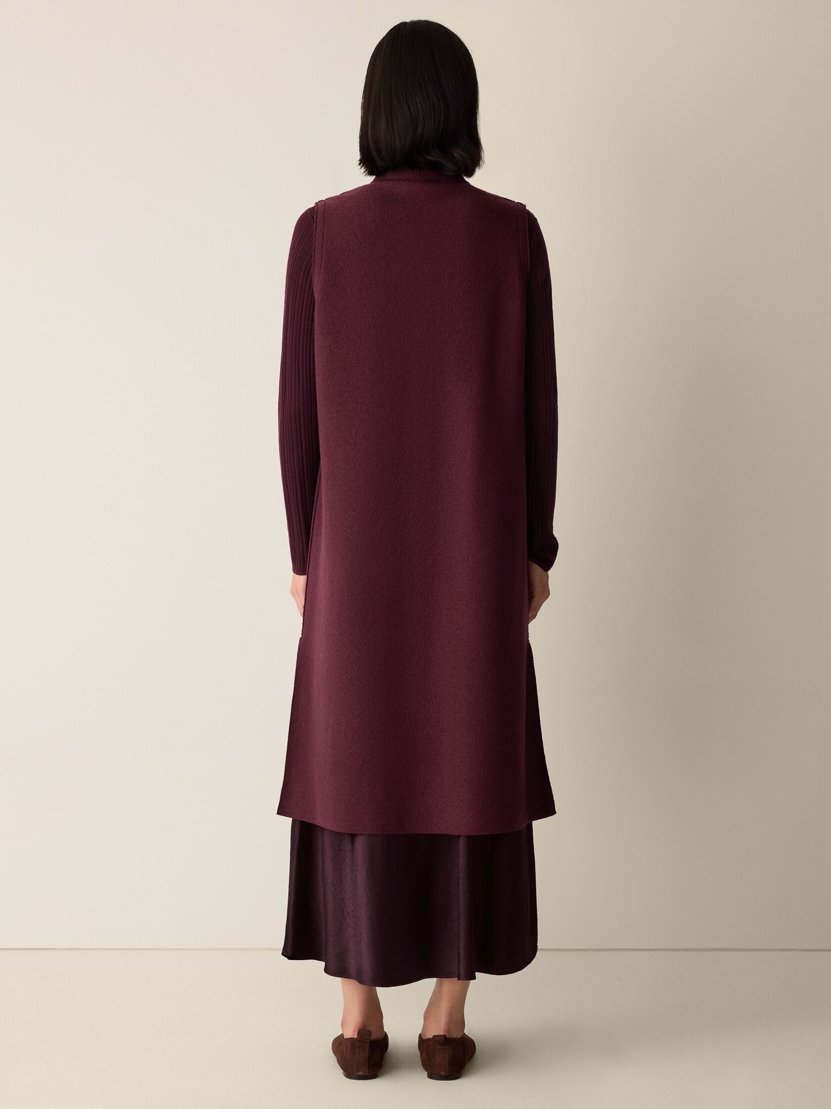 Lightweight Boiled Wool Shawl Collar Vest in Regenerative Wool