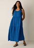 Puckered Organic Linen Plaid Tiered Dress