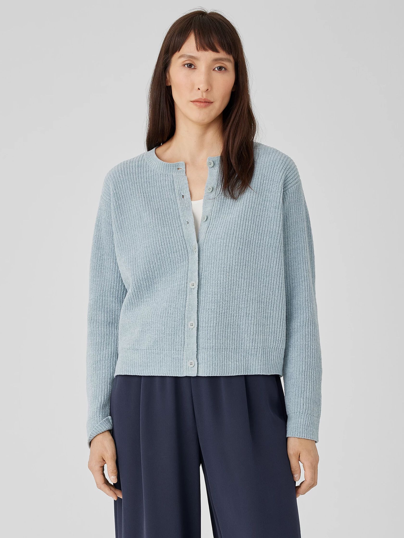 Organic Cotton Chenille Crew Neck Cardigan