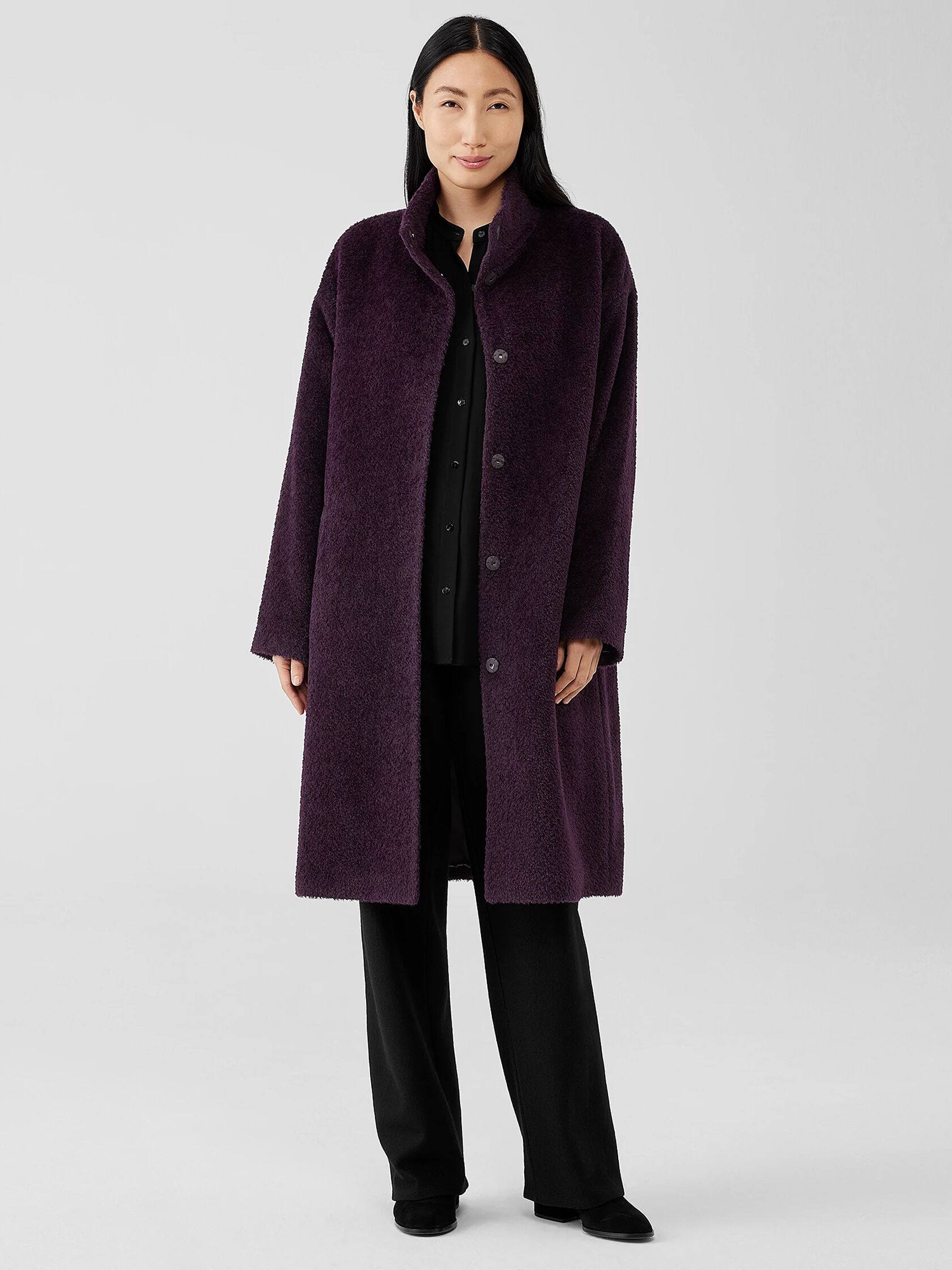 Sheared Suri Alpaca Stand Collar Coat | EILEEN FISHER