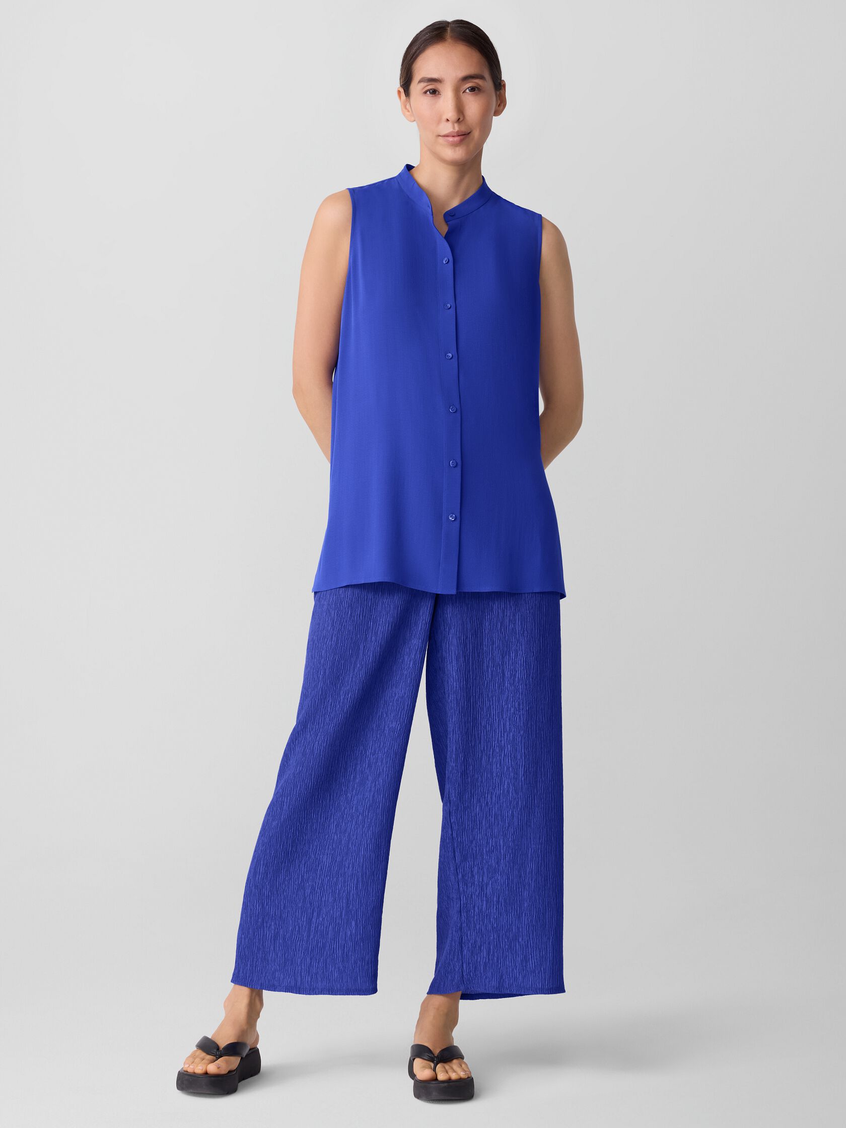 Silk Georgette Crepe Sleeveless Shirt