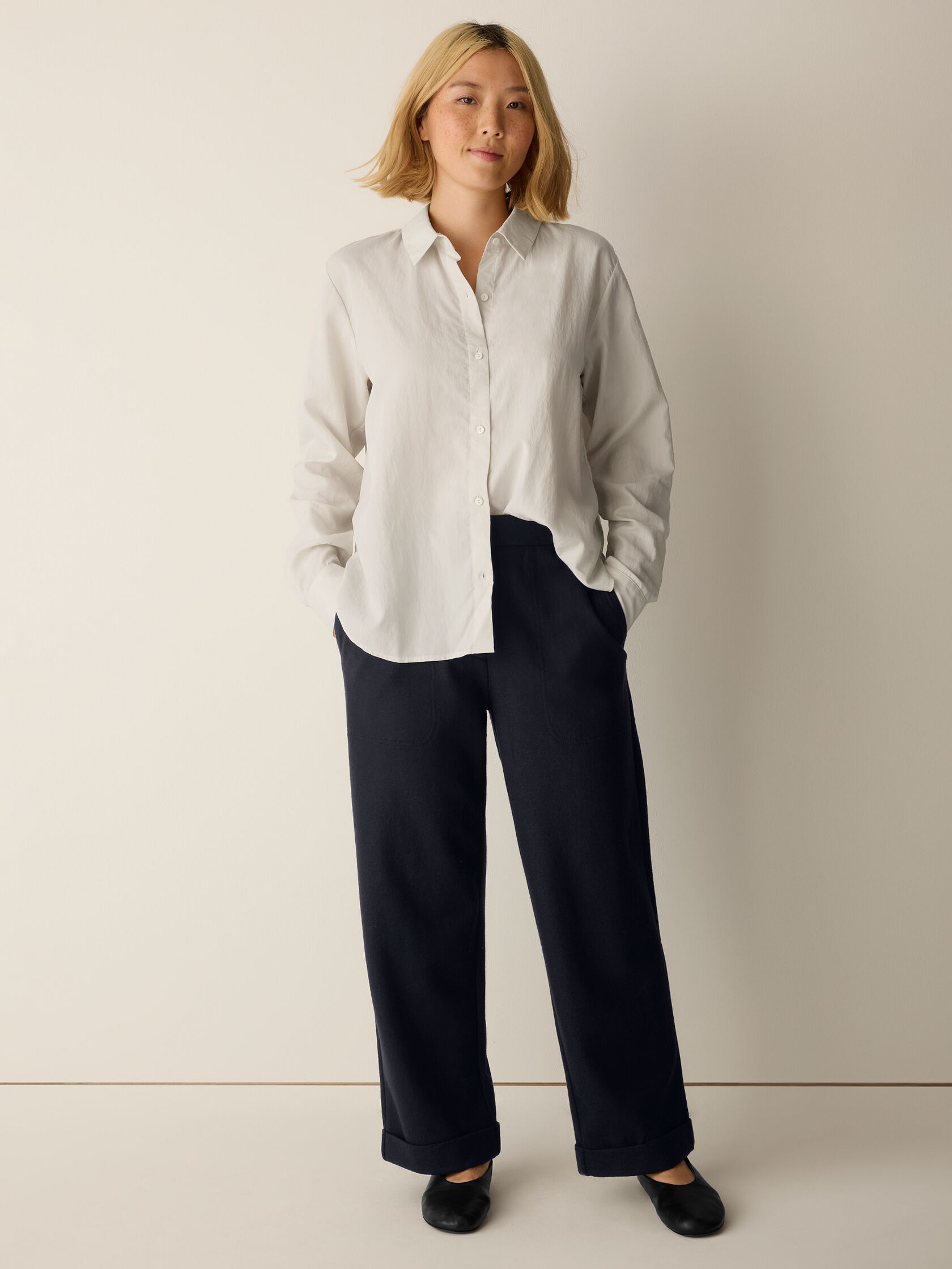Felted Wool Jersey Straight Cuffed Pant in Regenerative Wool