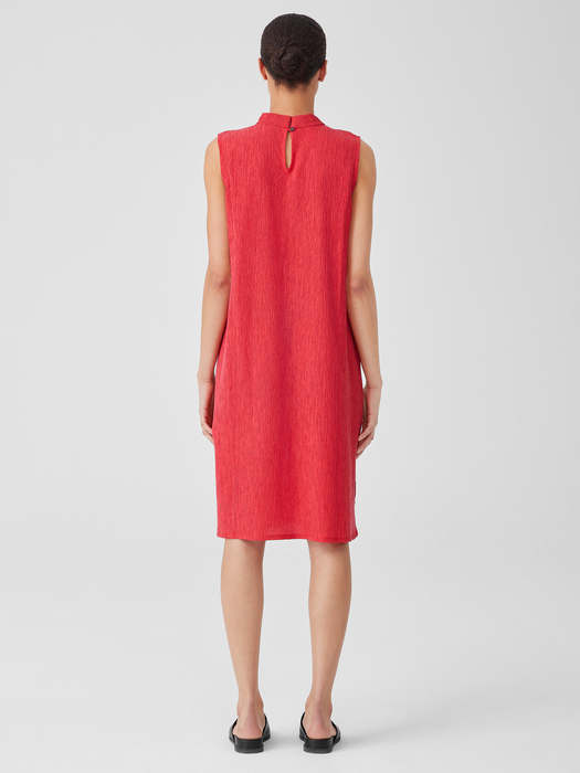 Woven Plissé Mock Neck Dress