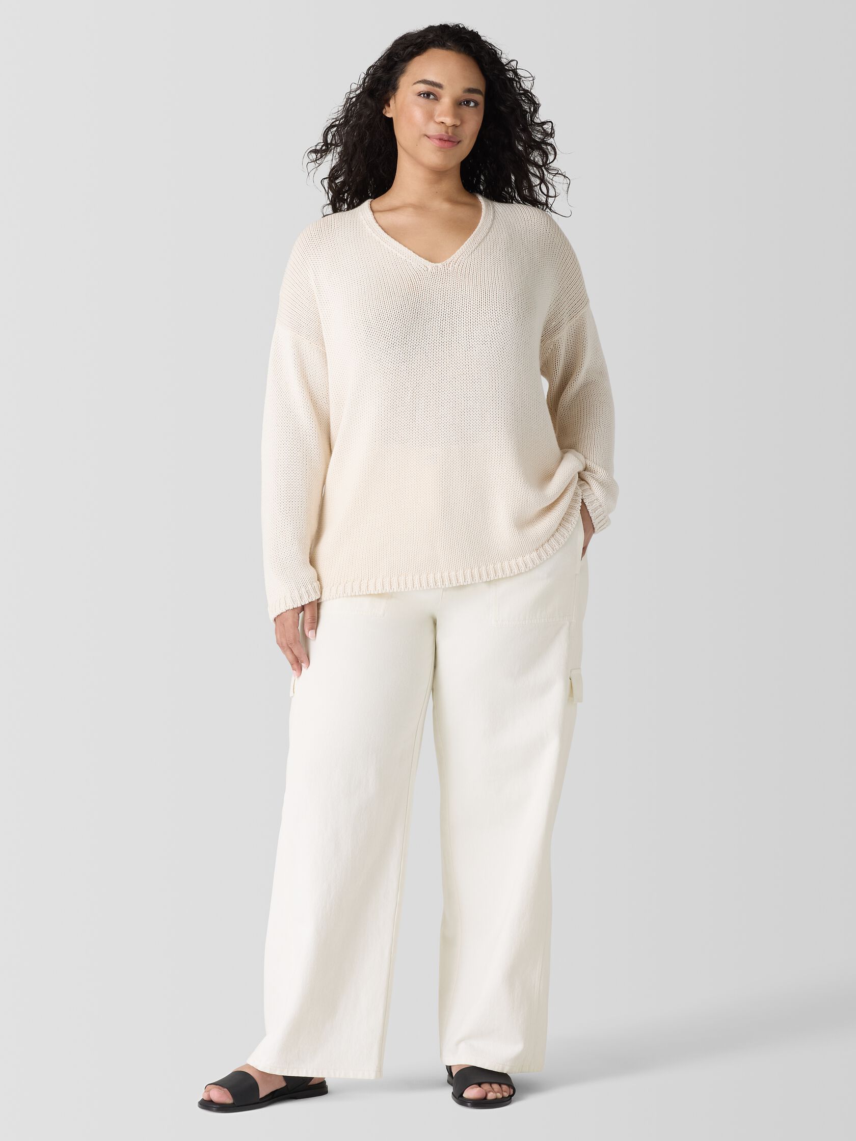 Peruvian Organic Cotton Cord Jersey V-Neck Top