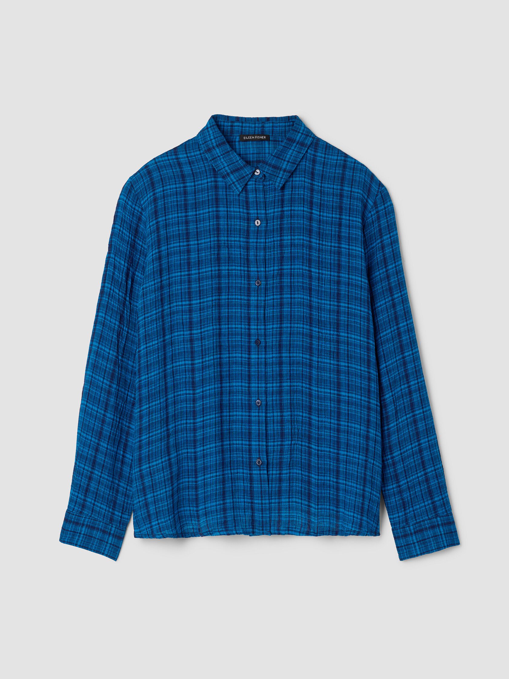 Puckered Organic Linen Plaid Classic Collar Shirt