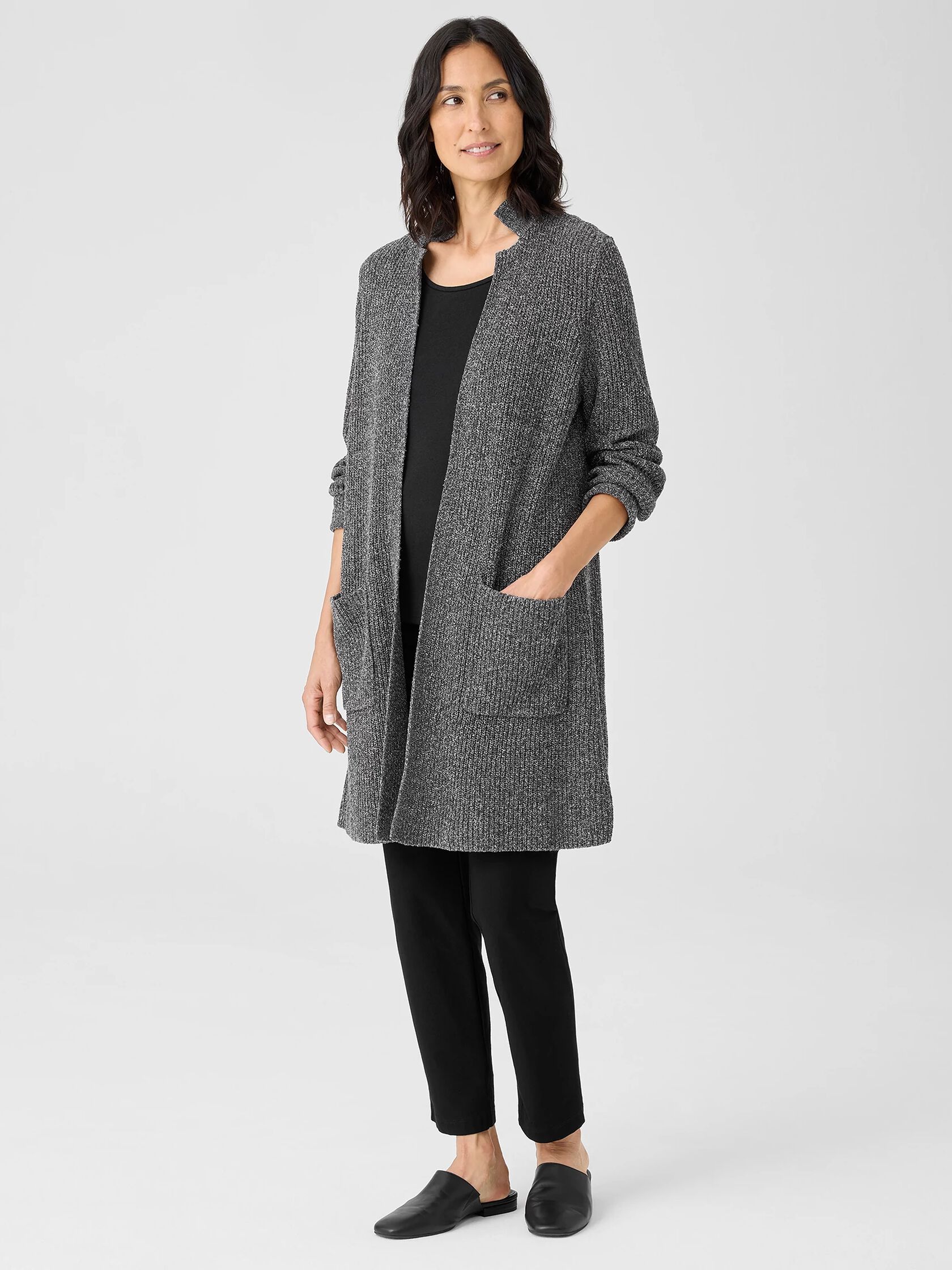 Silk Noil Stand Collar Cardigan