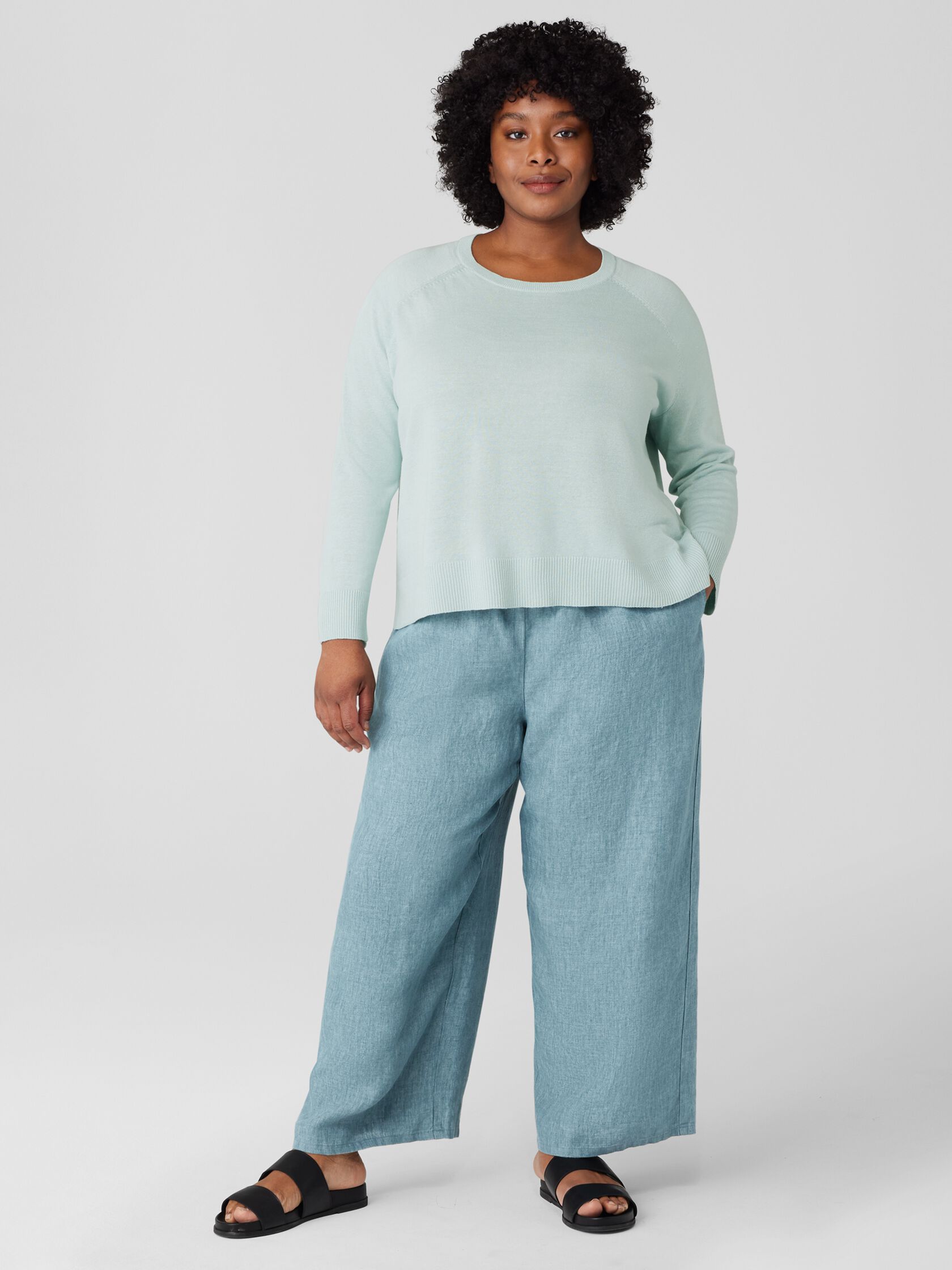 Washed Organic Linen Délavé Wide-Leg Pant