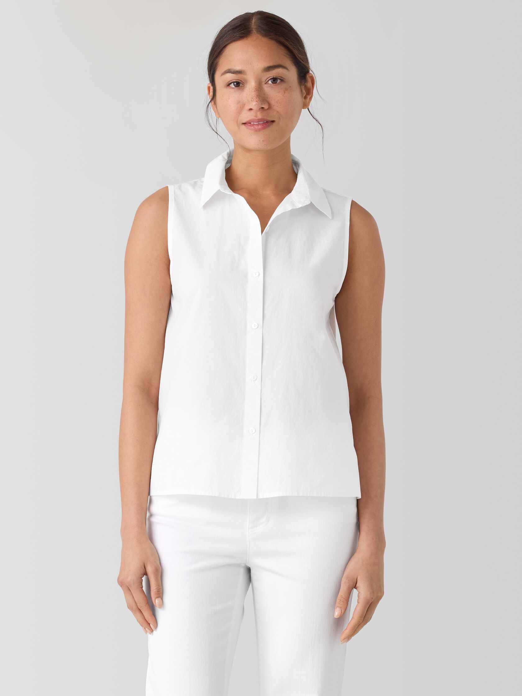 Washed Organic Cotton Poplin Sleeveless Shirt