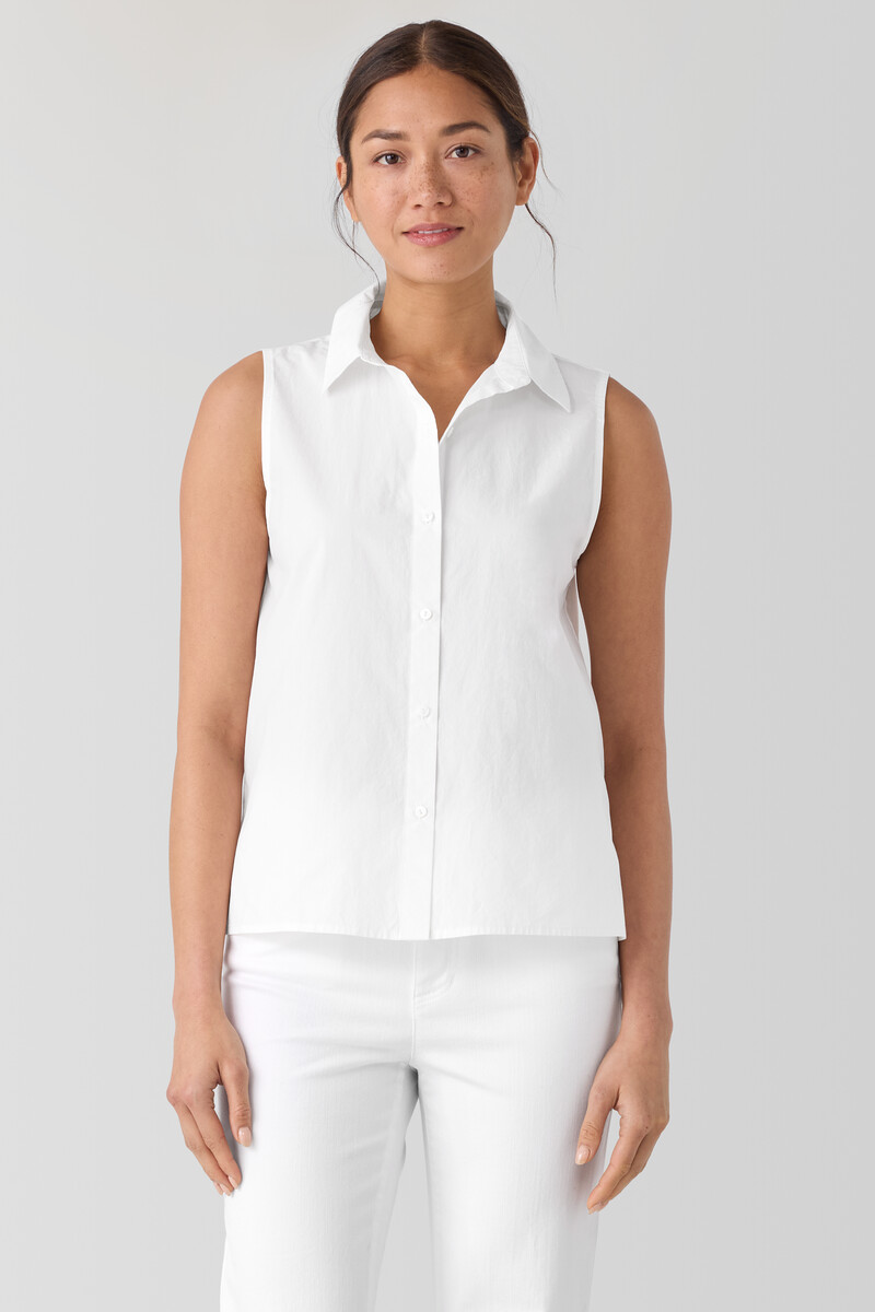 Washed Organic Cotton Poplin Sleeveless Shirt Washed Organic Cotton Poplin Sleeveless Shirt