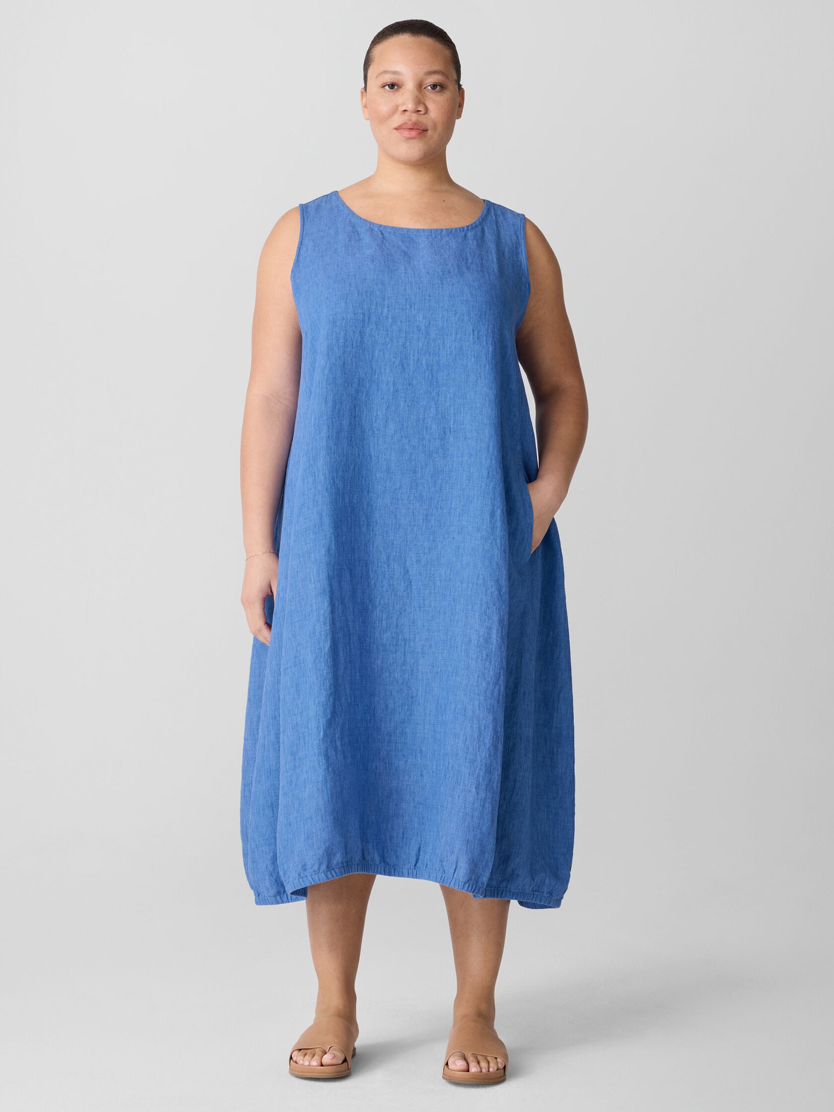 Washed Organic Linen Délavé Lantern Dress
