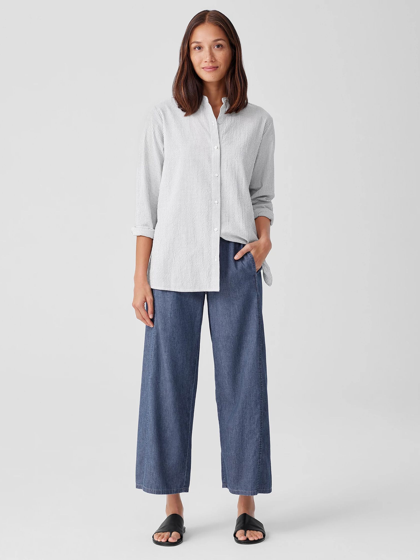 Airy Organic Cotton Twill Wide Trouser Pant | EILEEN FISHER