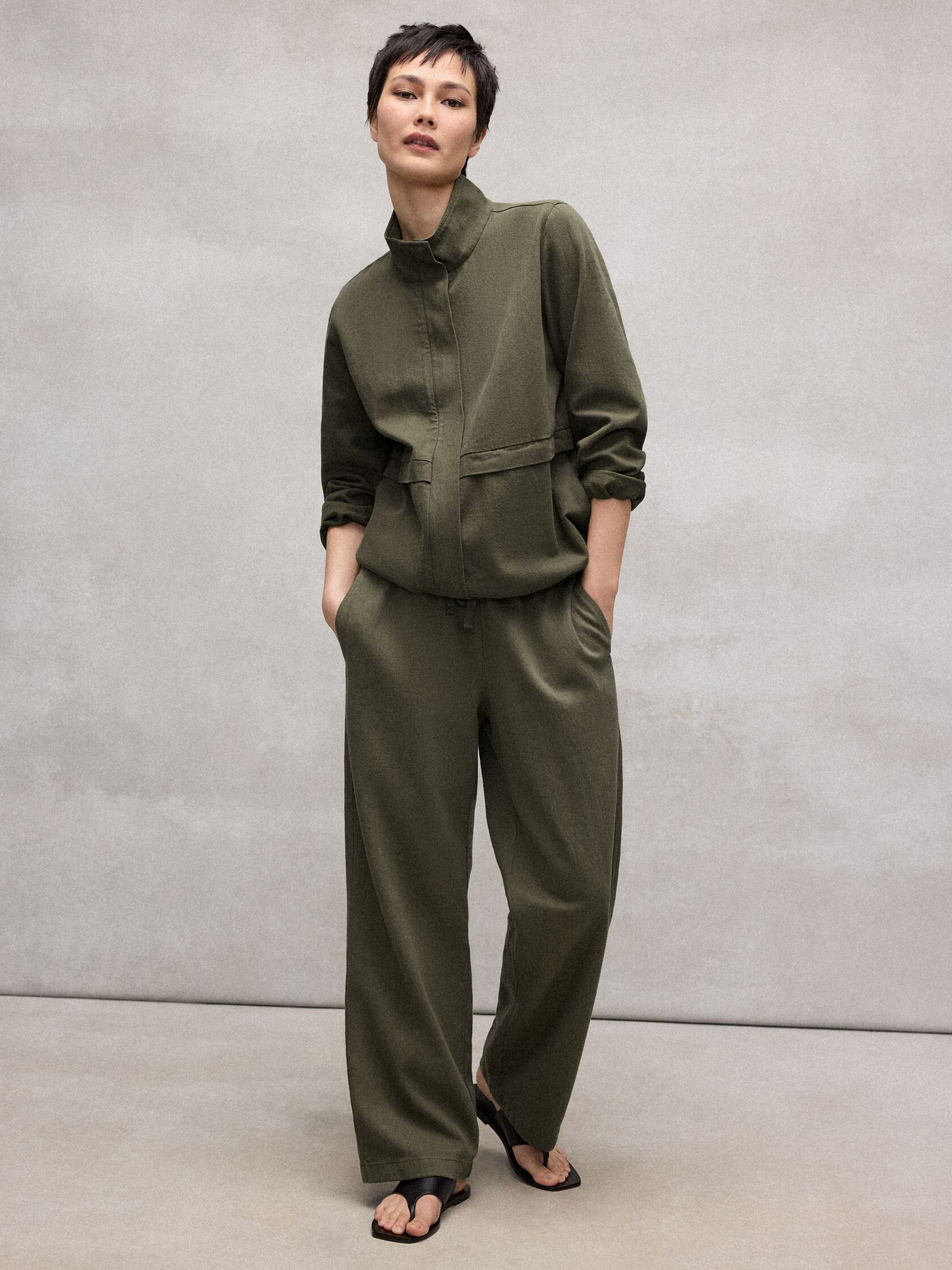 Slubby Organic Cotton Linen Full-Length Straight Pant