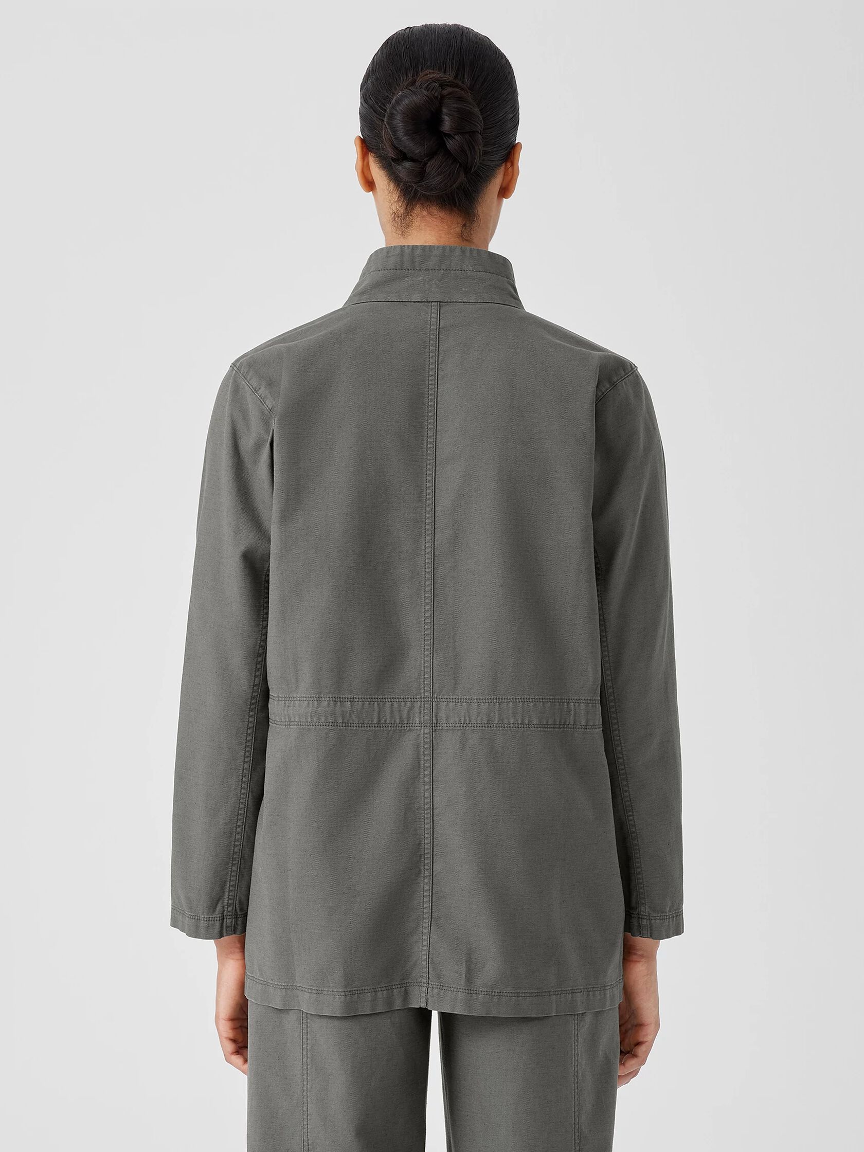 Cotton Hemp Stretch Stand Collar Jacket