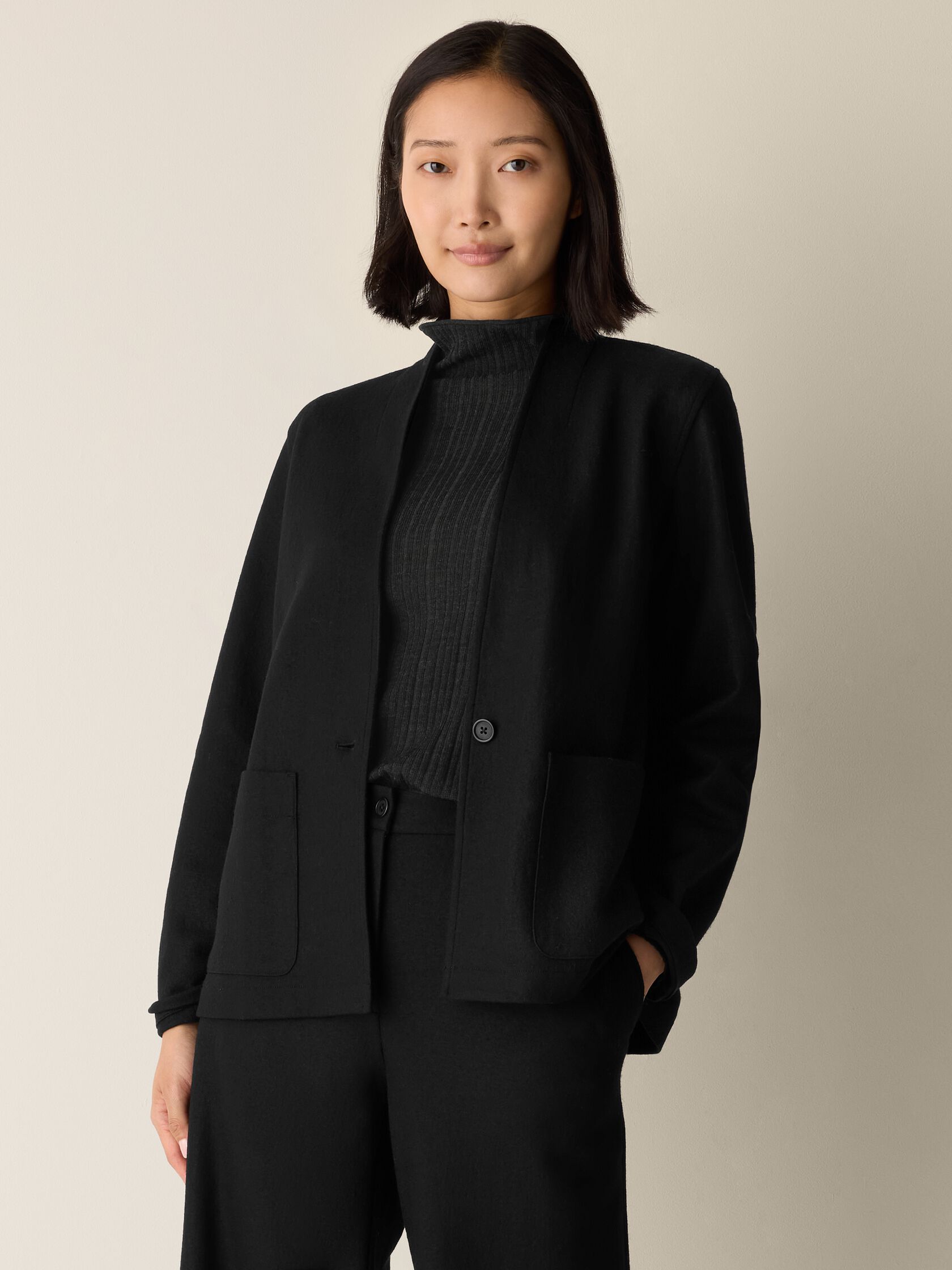 Felted Wool Jersey High Collar Jacket