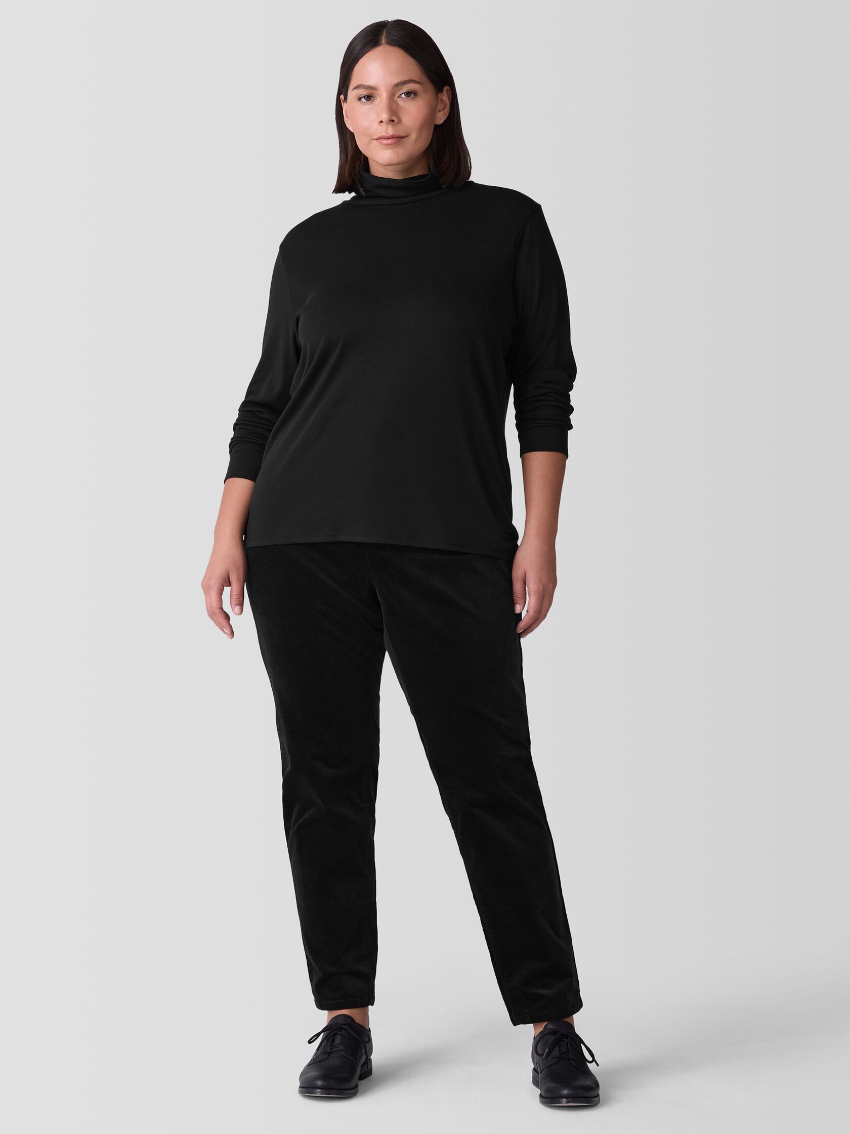 Ribbed Pima Cotton Blend Turtleneck Top