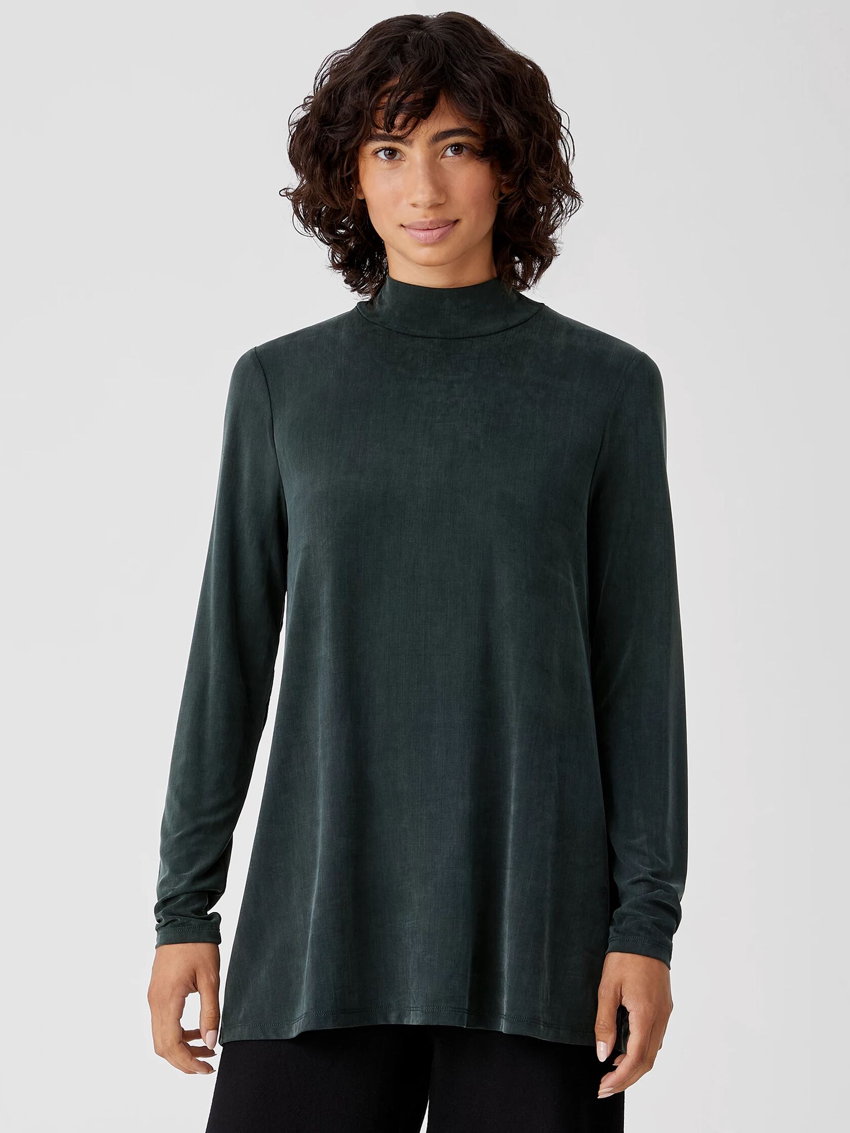 Sandwashed Cupro Knit Mock Neck Top