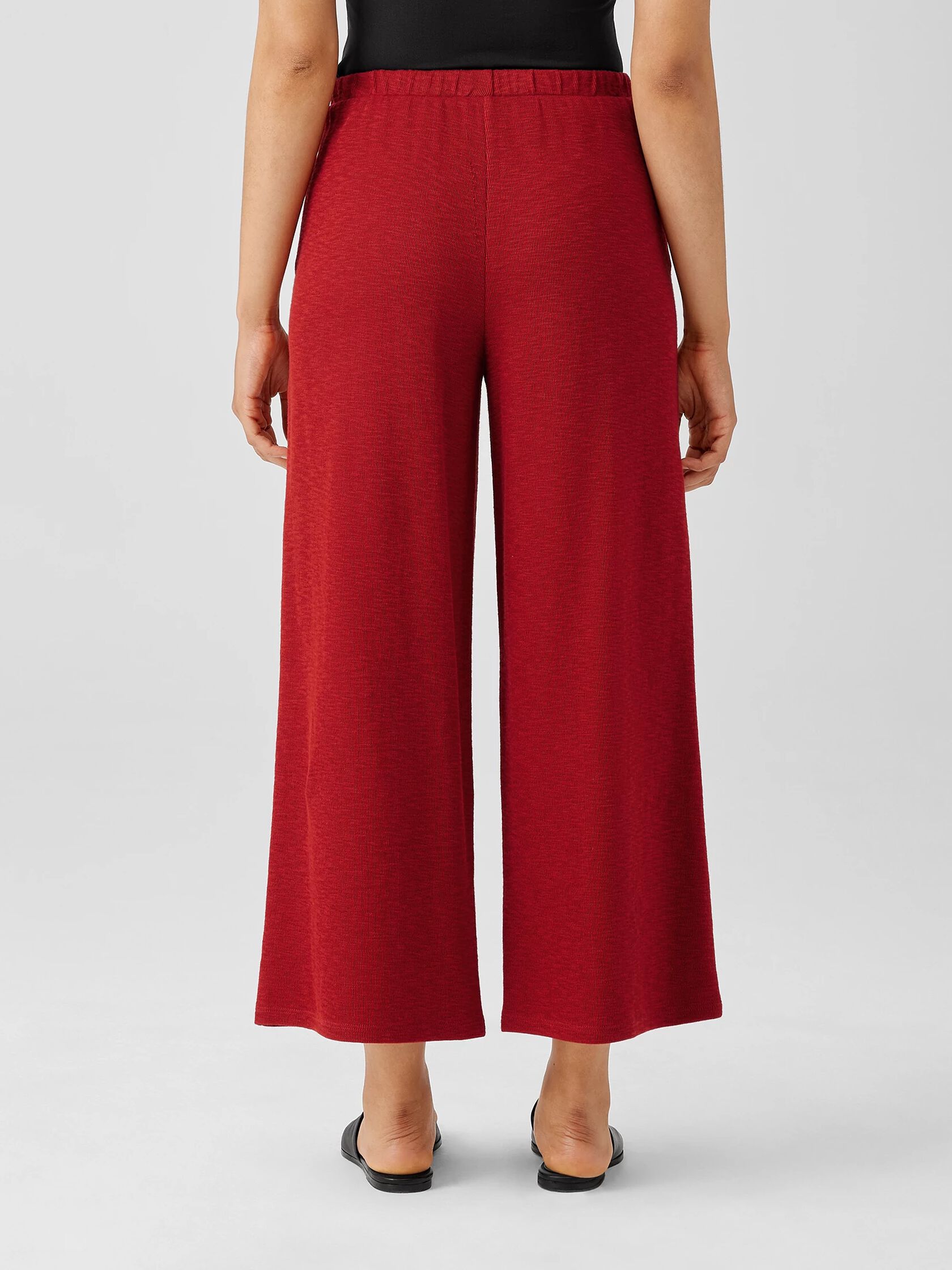 Organic Cotton Slubby Rib Knit Wide-Leg Pant