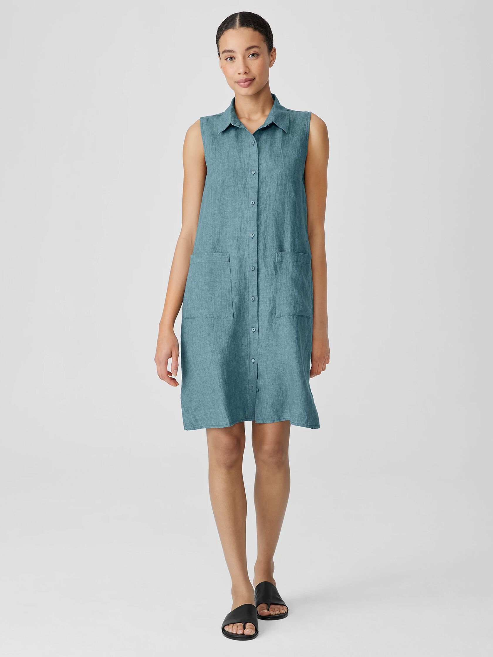 Washed Organic Linen Délavé Sleeveless Shirtdress