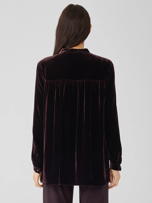 Velvet Band Collar Long Shirt