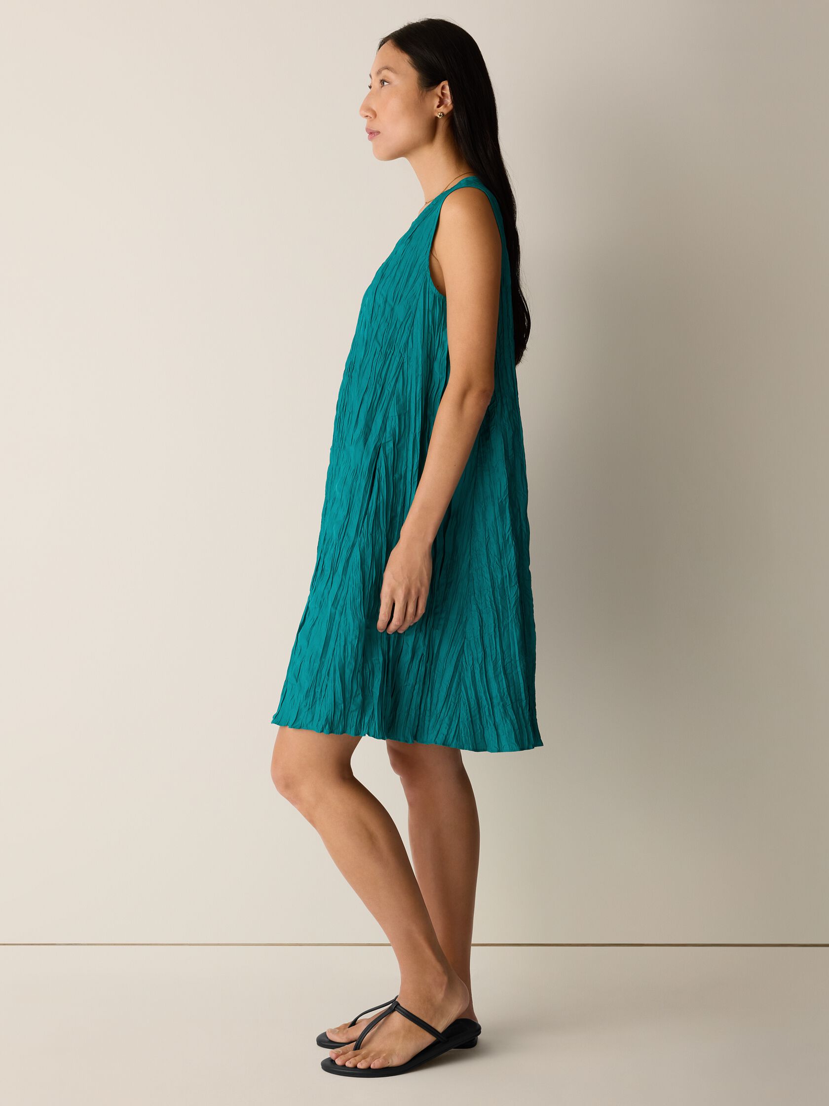 Crushed Silk Round Neck Dress