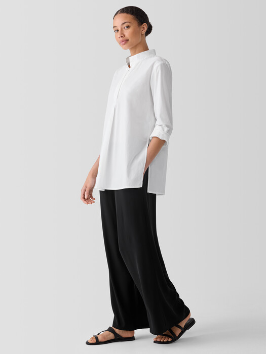 Washed Organic Cotton Poplin Stand Collar Top