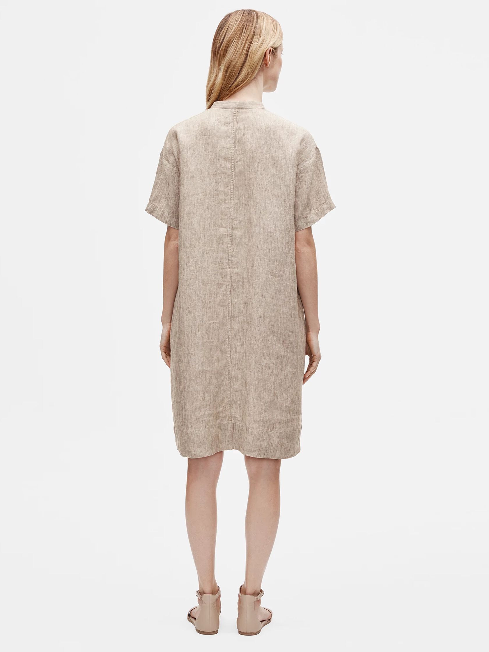 Washed Organic Linen Delave Mandarin Collar Shirtdress