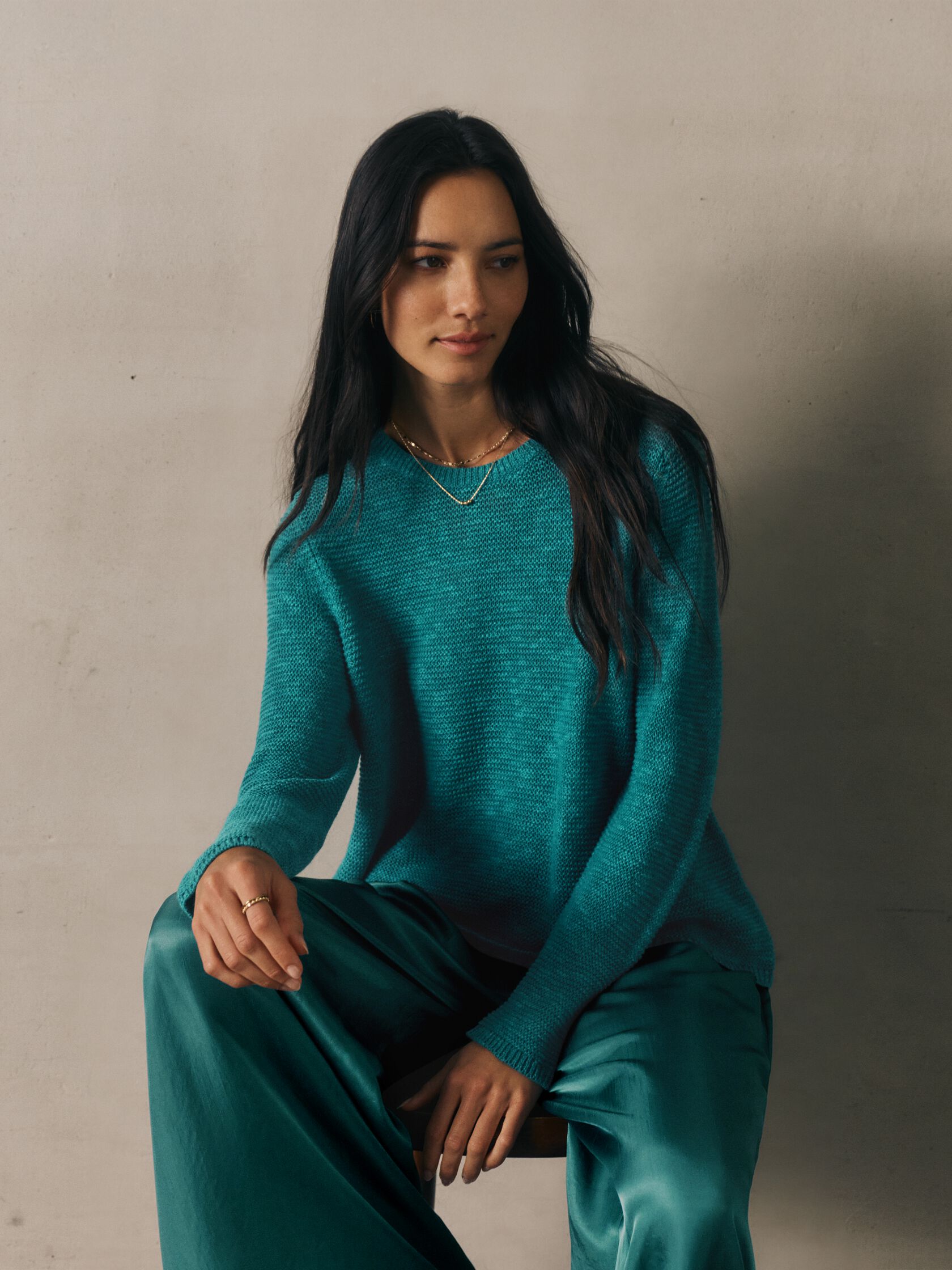 Organic Linen Cotton Slub Crew Neck Top