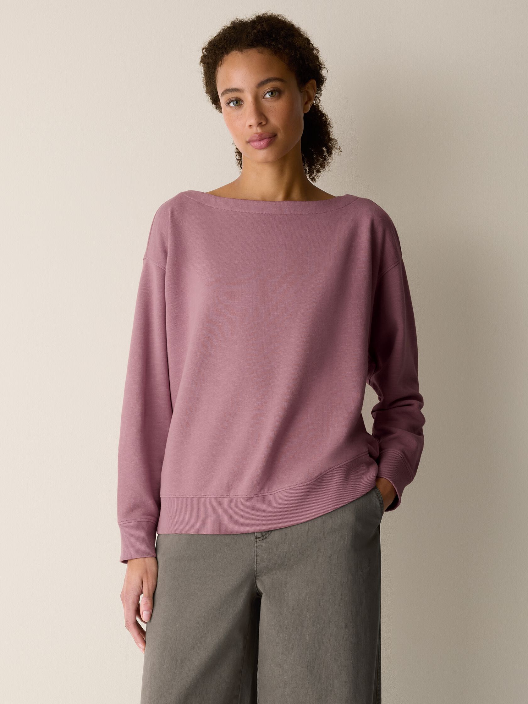Garment-Dyed Organic Cotton Terry Bateau Neck Top