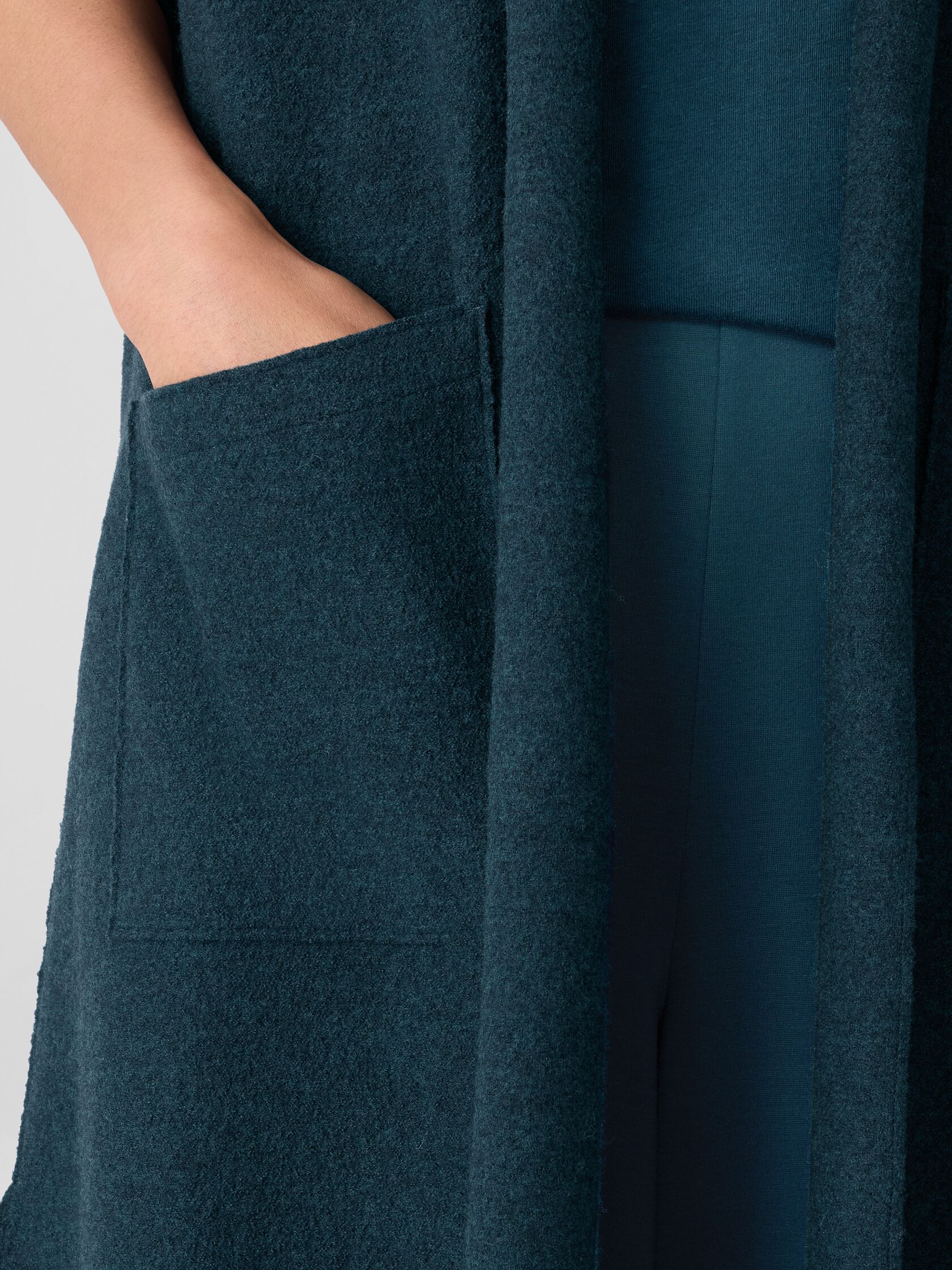 Lightweight Boiled Wool Shawl Collar Vest in Regenerative Wool