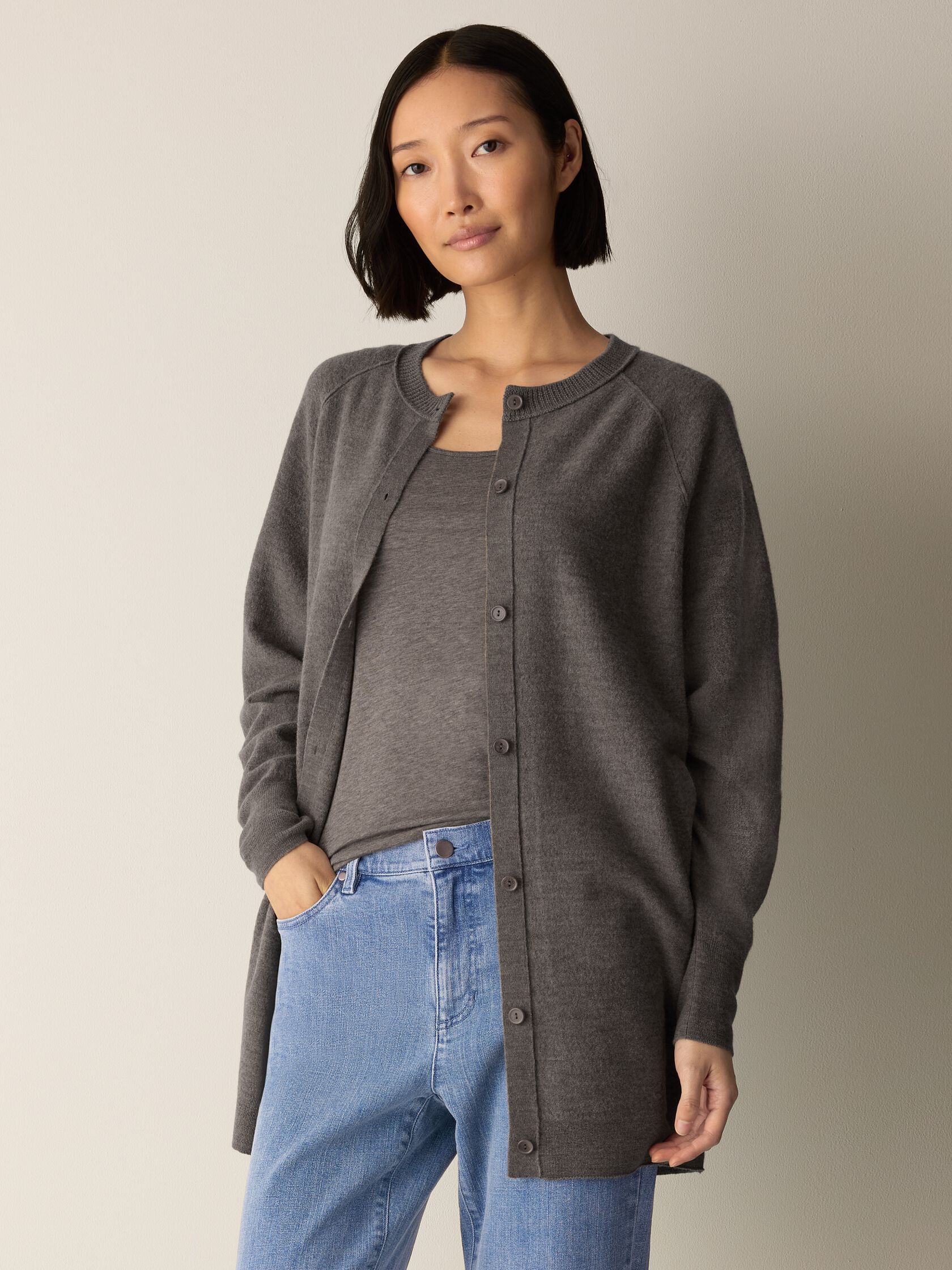 Fine Felted Wool Long Cardigan in Regenerative Wool