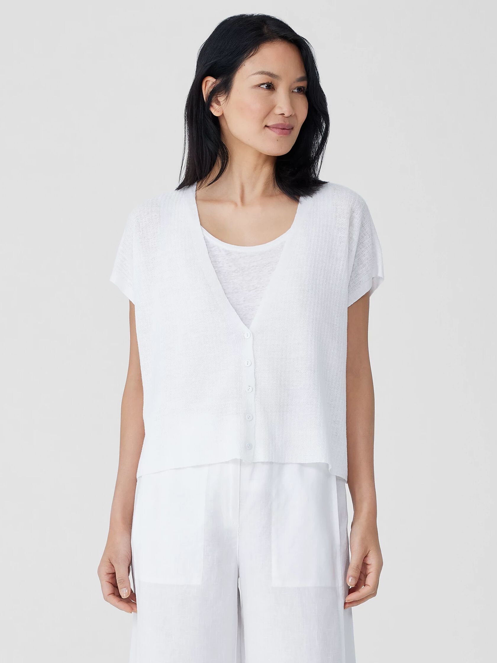 Organic Linen Cotton Short-Sleeve Cardigan