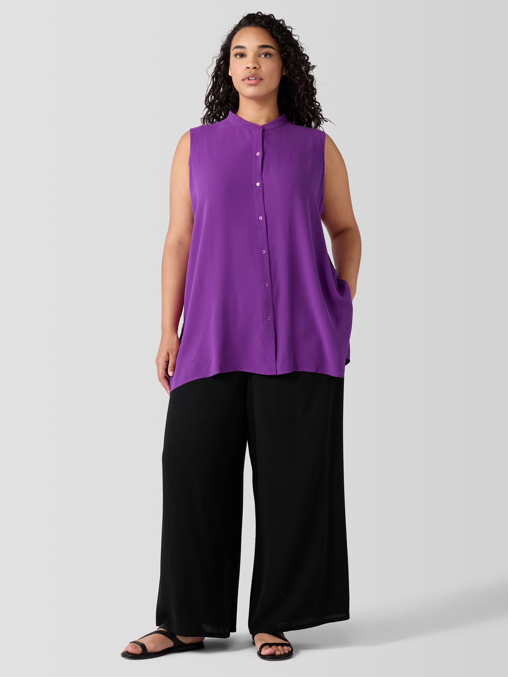 Silk Georgette Crepe Sleeveless Shirt