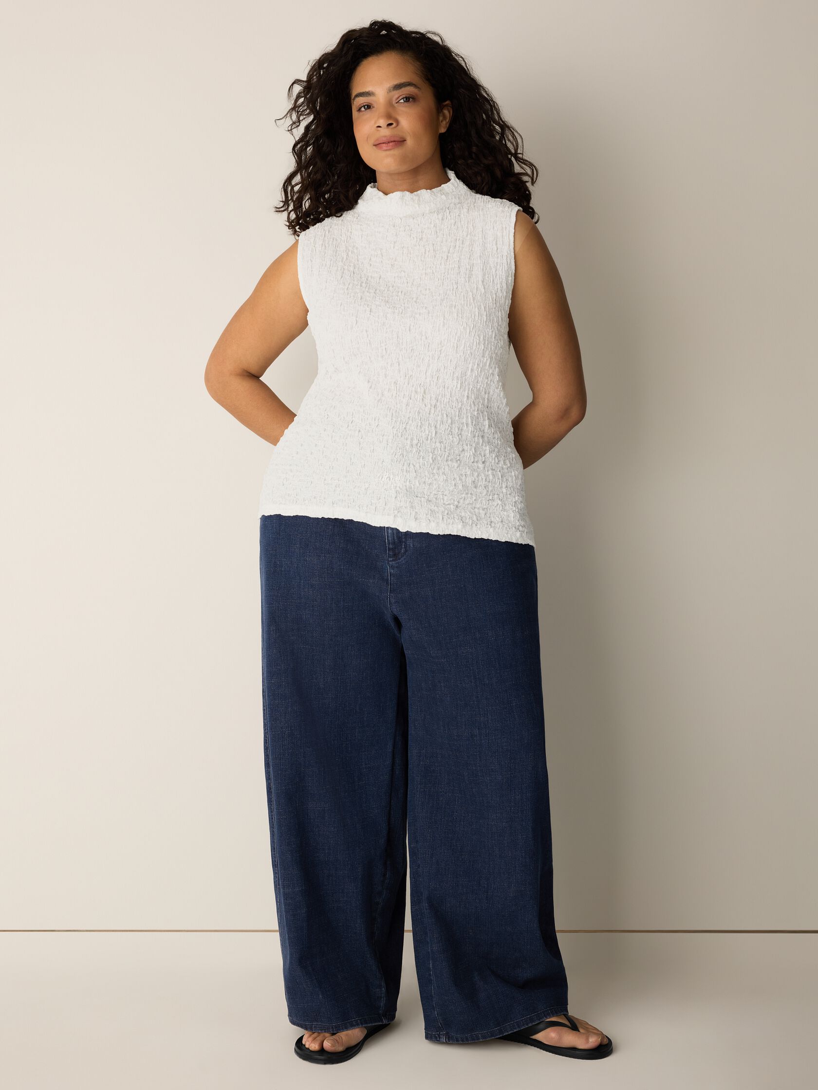 Bubble Jacquard Funnel Neck Top