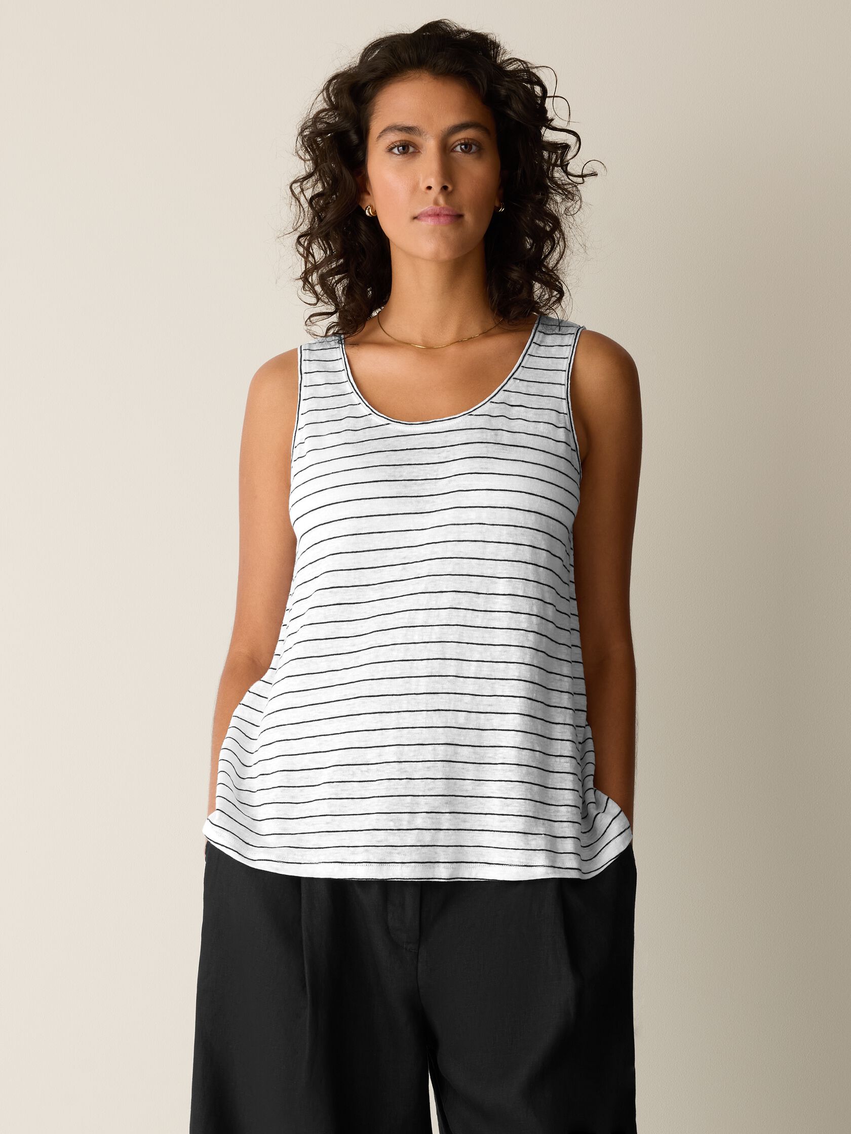 Organic Linen Jersey Stripe Scoop Neck Tank