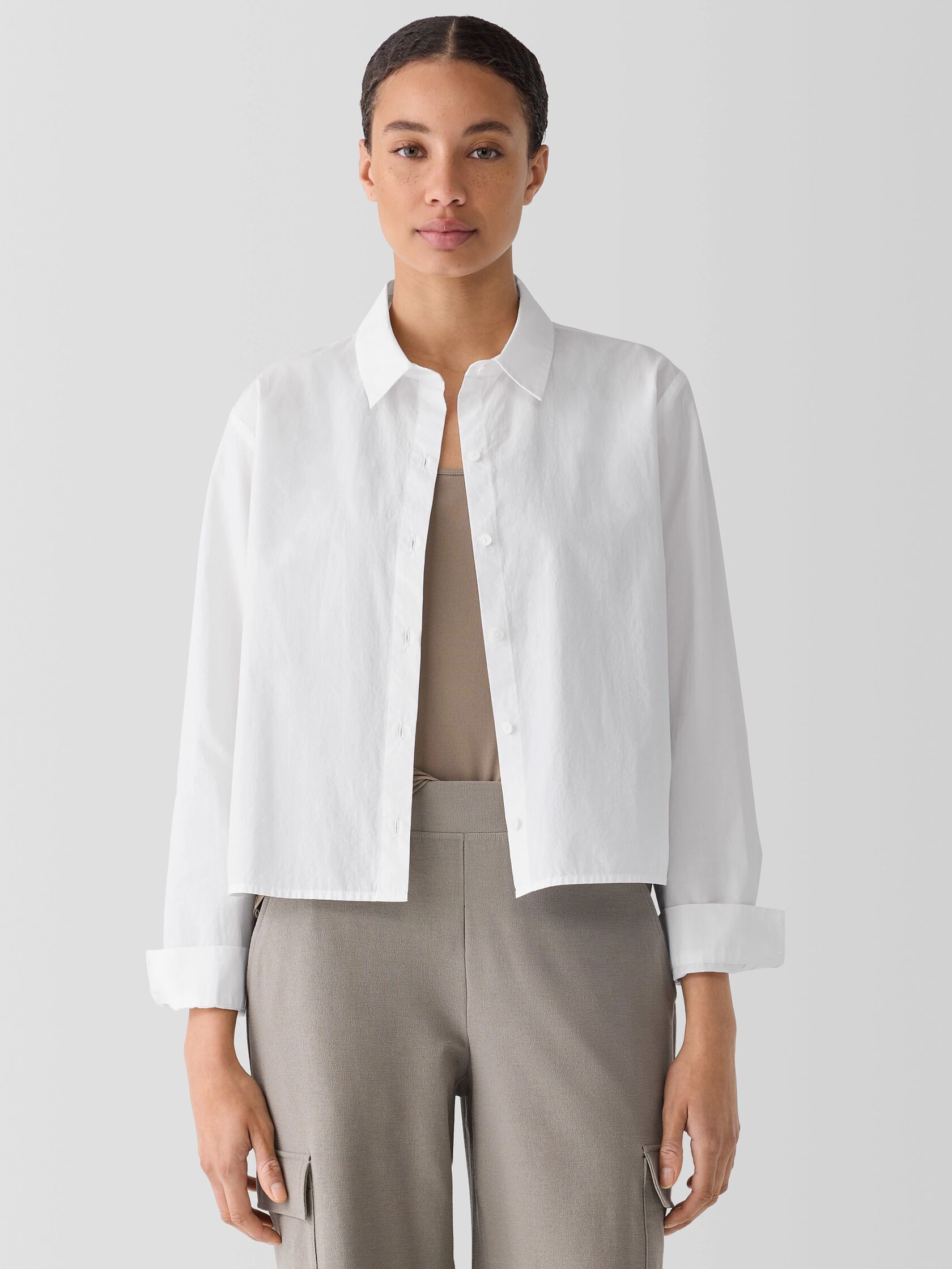 Washed Organic Cotton Poplin Classic Collar Short Shirt