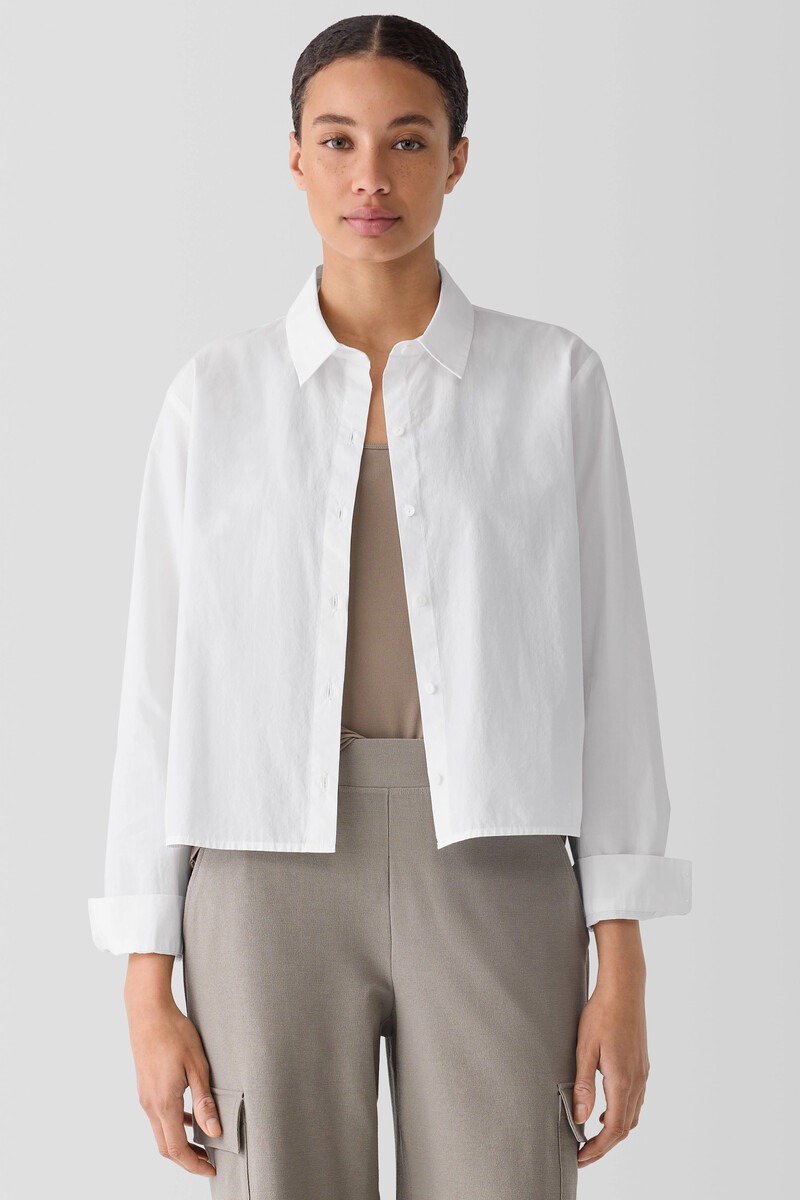 Washed Organic Cotton Poplin Classic Collar Short Shirt Washed Organic Cotton Poplin Classic Collar Short Shirt